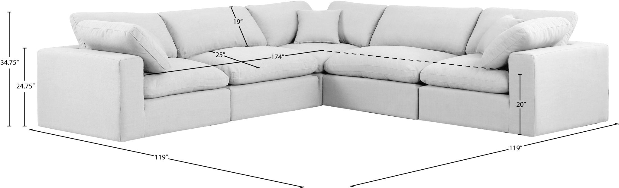 Comfy - 5 Piece Linen Modular Corner Sectional