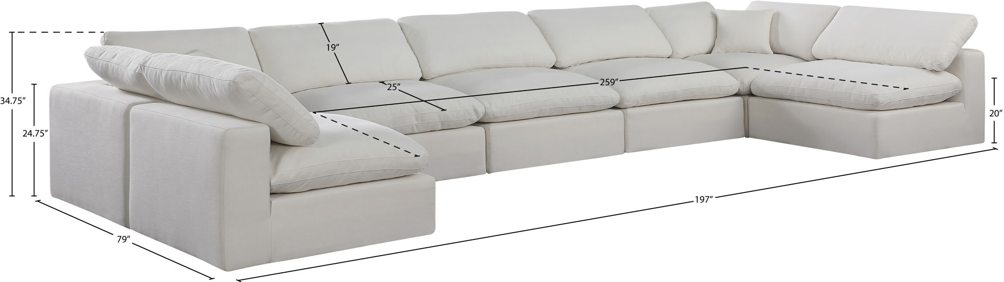 Comfy - 7 Piece Linen Modular Armless Sectional