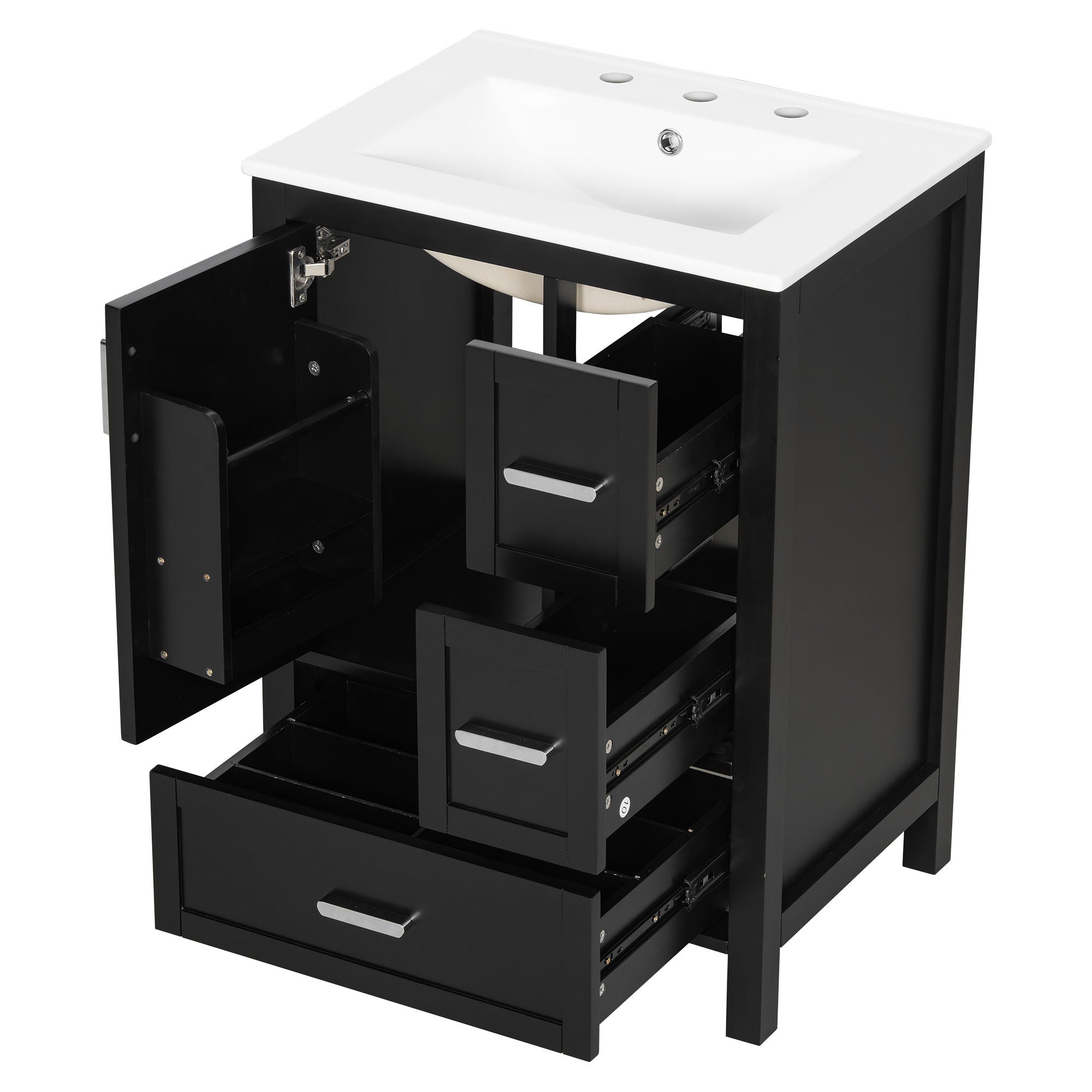 Bathroom Vanity With Sink, Soft-Close Doors, Double-Layer Shelf And 3 Drawers