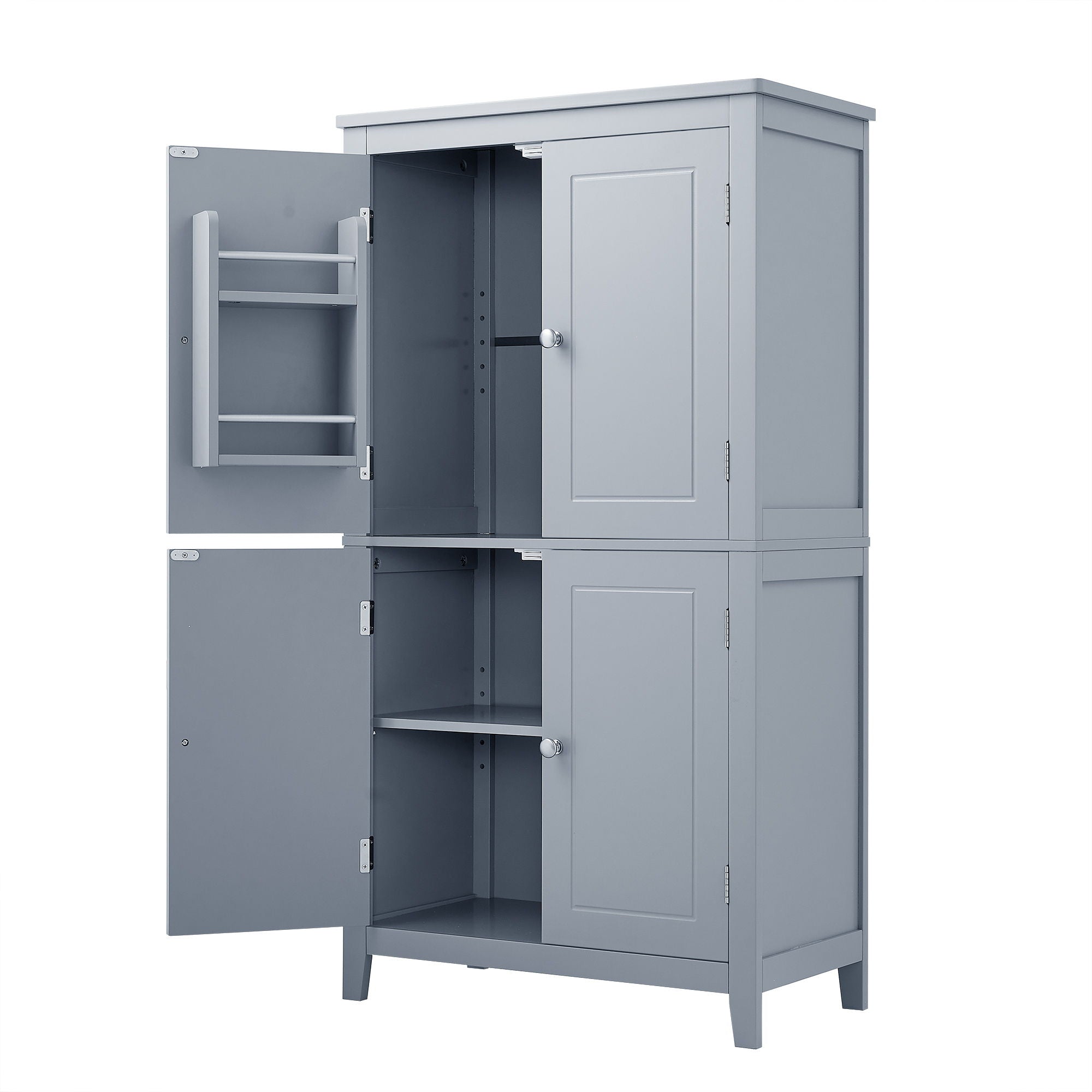 Elegant Bathroom Floor Storage Cabinet With 4 Doors, Adjustable Shelves