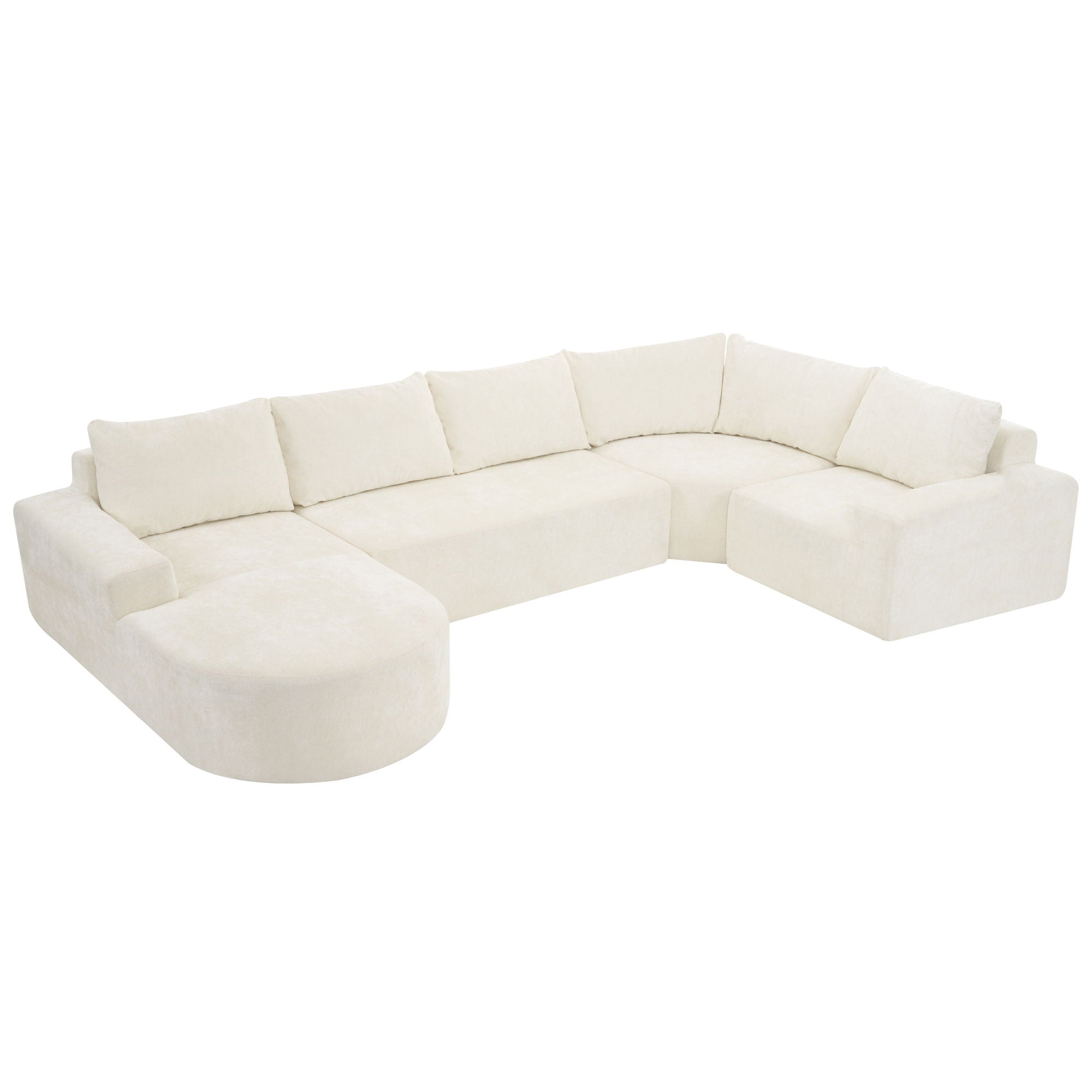 Modular Cloud Sectional Sofa Set, U-Shaped Upholstered Couch With Deep Seat - Beige