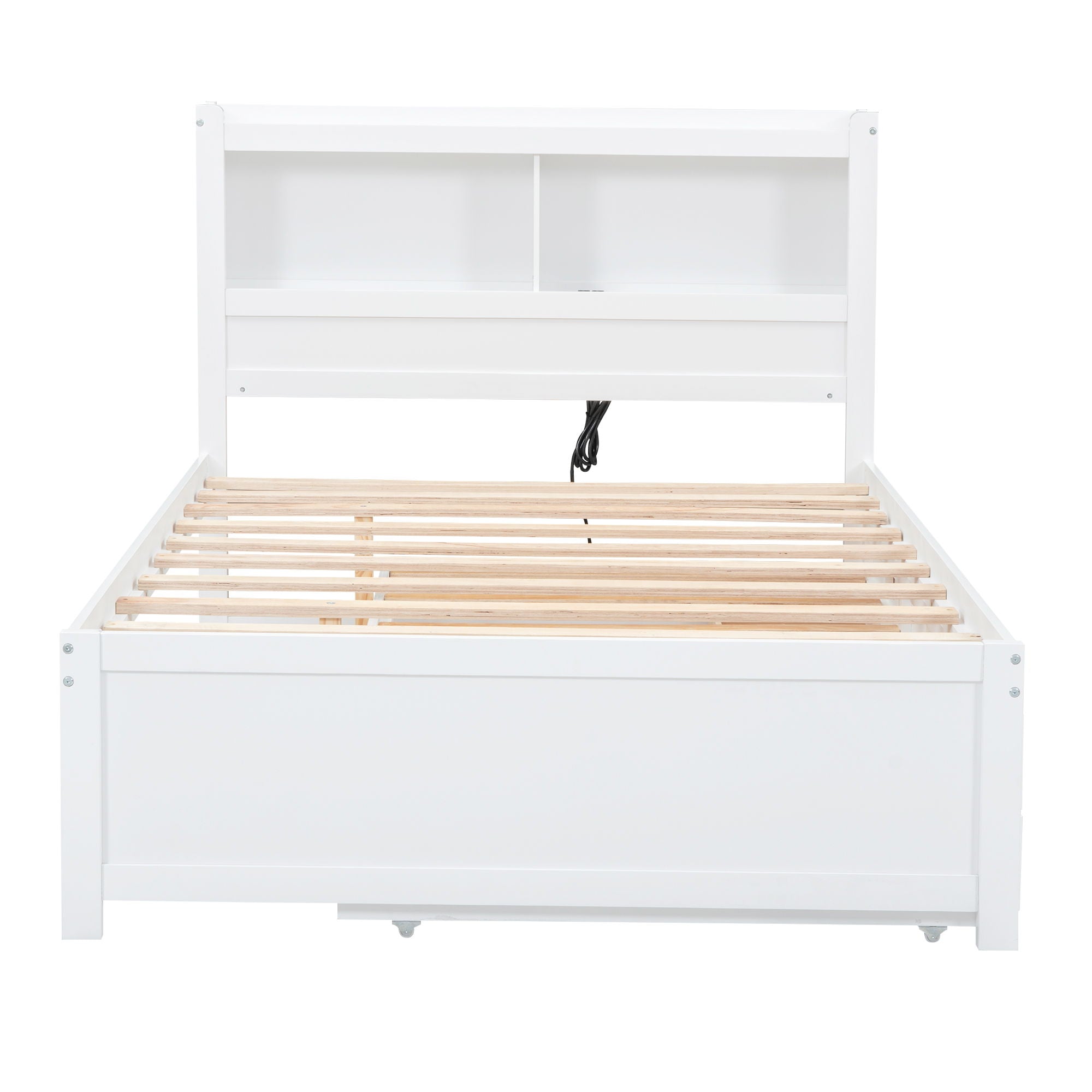 Platform Bed With Trundle, Drawers, USB Ports And Built In Shelves