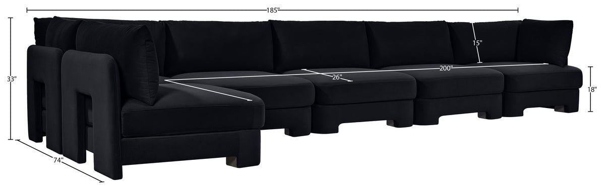 Hammond - Velvet Performance Fabric Upholstered 6 Piece L-Shaped Armless Sectional
