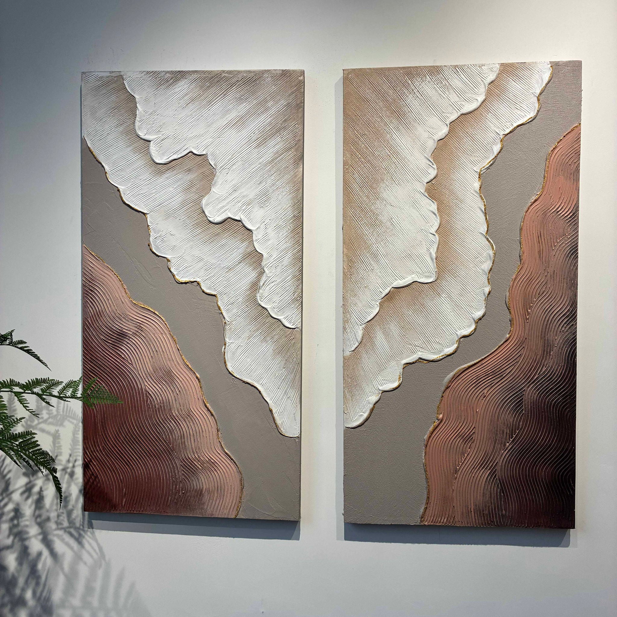 Abstract Wall Art, Textured Canvas Painting With Accents, Decor For Living Room (Set of 2) - Antique Brown+White