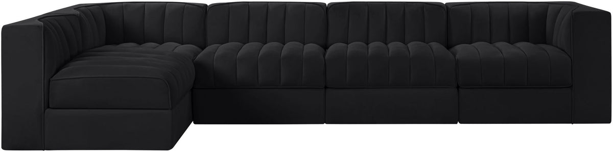 Rummi - Velvet Performance Fabric Upholstered 5 Piece Modular Sectional, L-Shaped (Right)