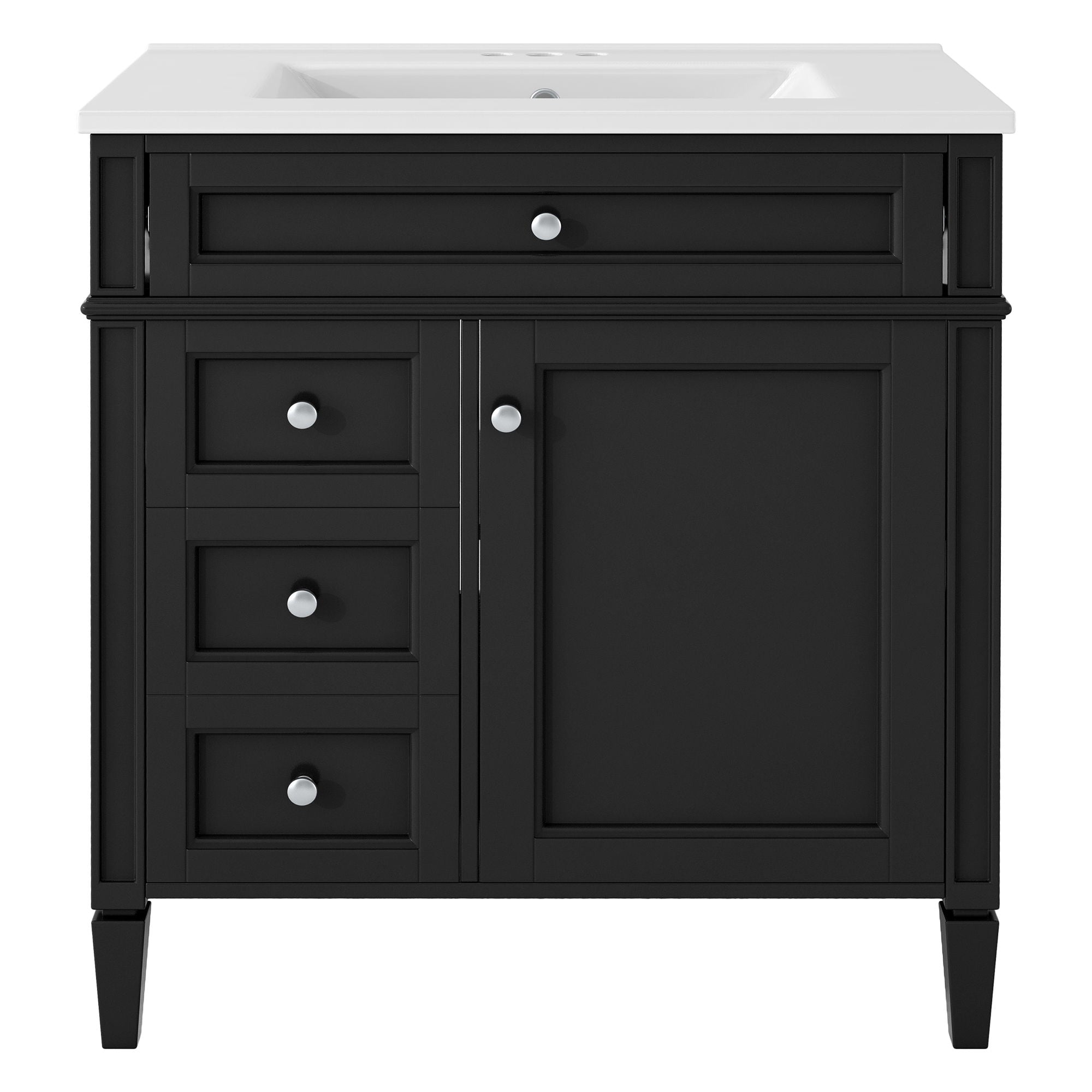 Bathroom Vanity With Top Sink, 3 Drawer Storage Cabinet, Rectangular Design - Black