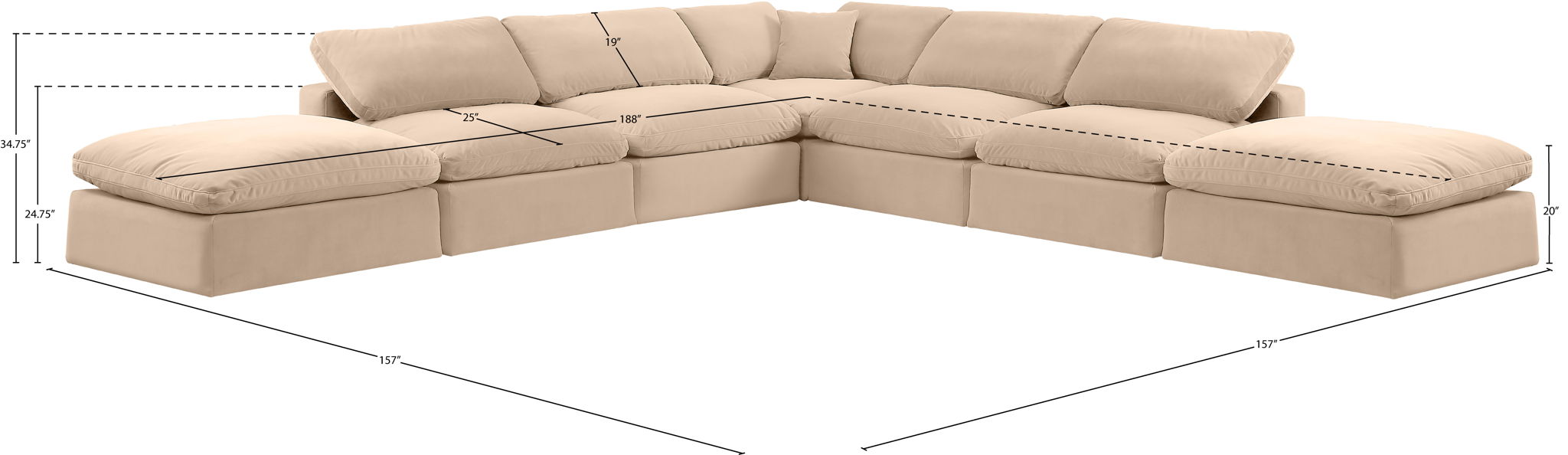 Comfy - 7 Piece Velvet Modular Corner Sectional