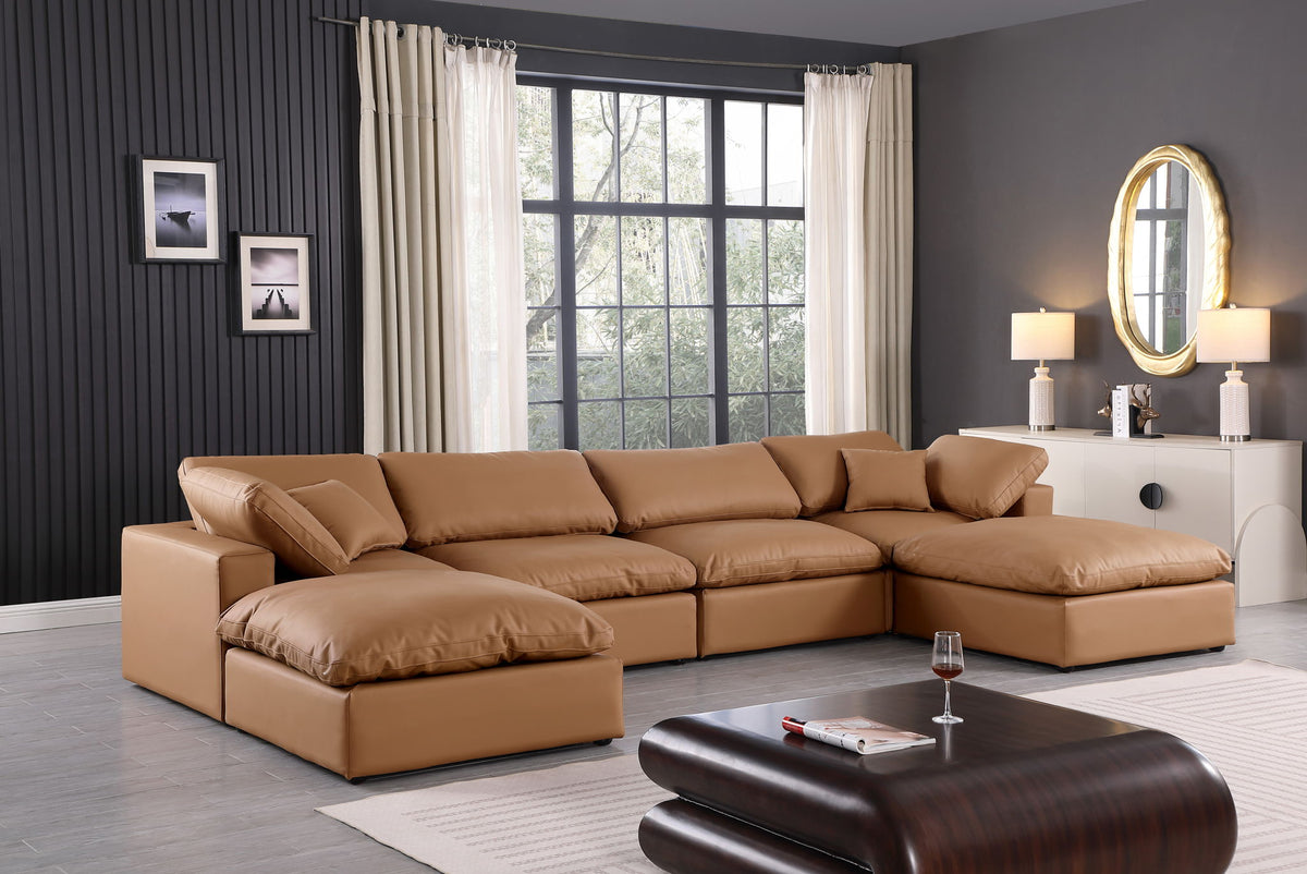Comfy - 6 Piece Faux Leather Modular Double Chaise Sectional