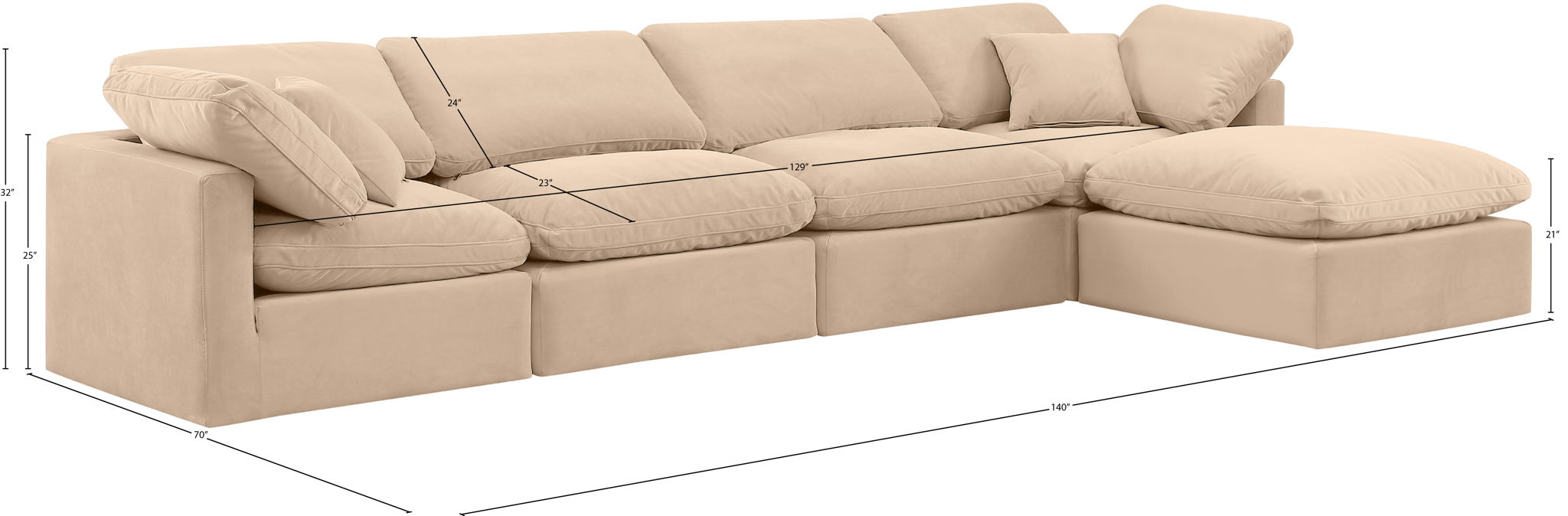 Indulge - Velvet 5 Piece Modular Sectional With Chaise