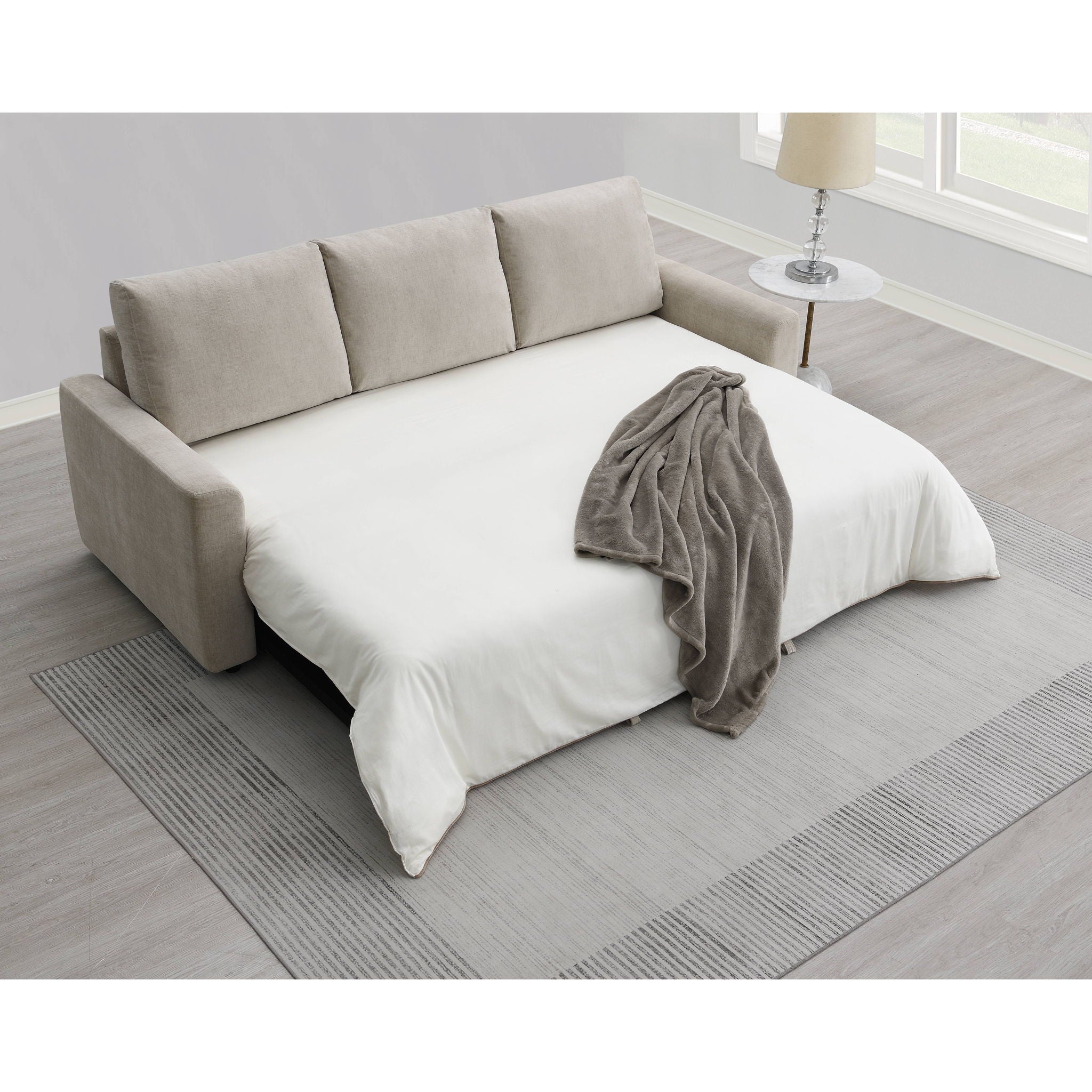 Leira - Linen Pull Out Sleeper Sofa - Beige