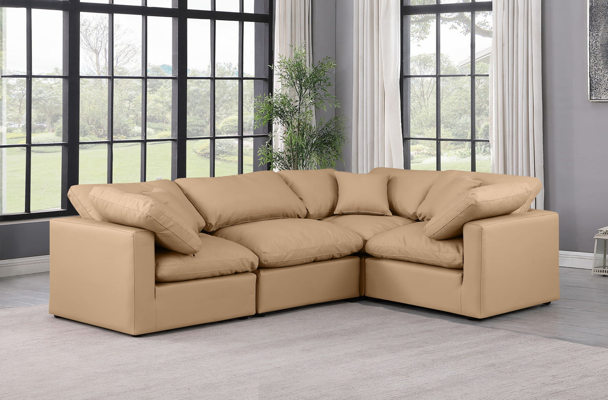 Indulge - Faux Leather 4 Piece Modular Corner Sectional - Tan