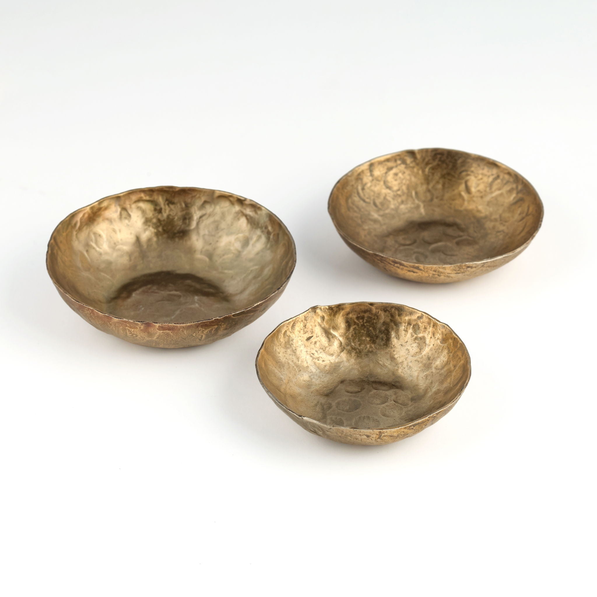 Shah - Hammered Iron Catchall Round Bowls (Set of 3) - Antique Brass