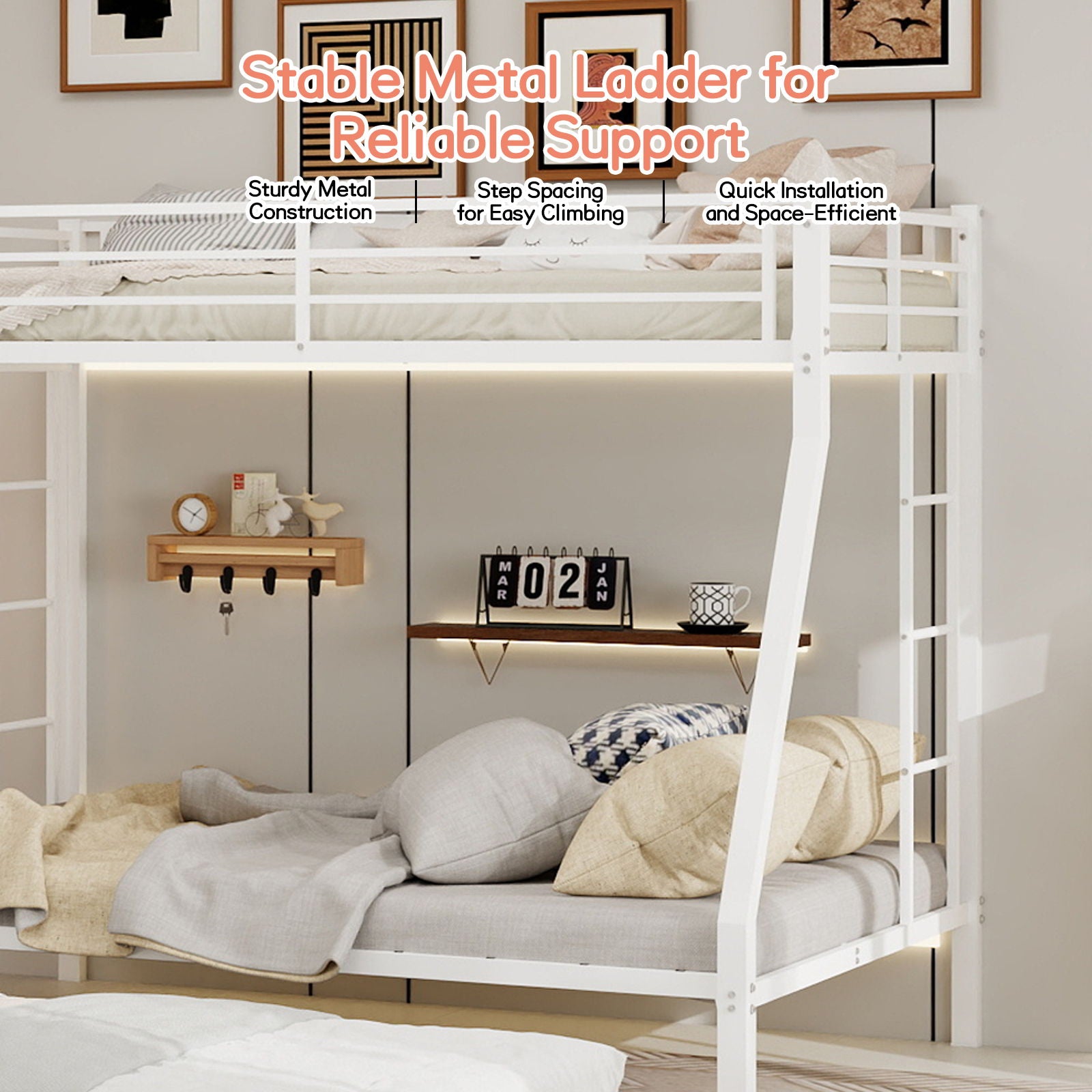 Bunk Bed For Kids, Convertible Frame With Ladders & Guardrail