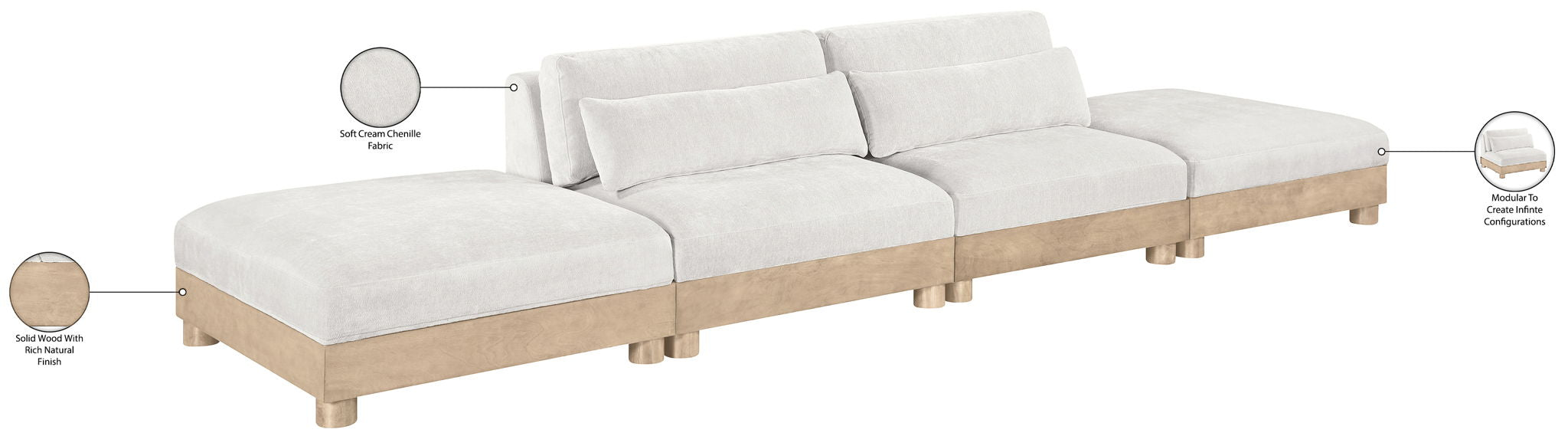 Turin - Chenille Fabric Upholstered Modular Sectional - White