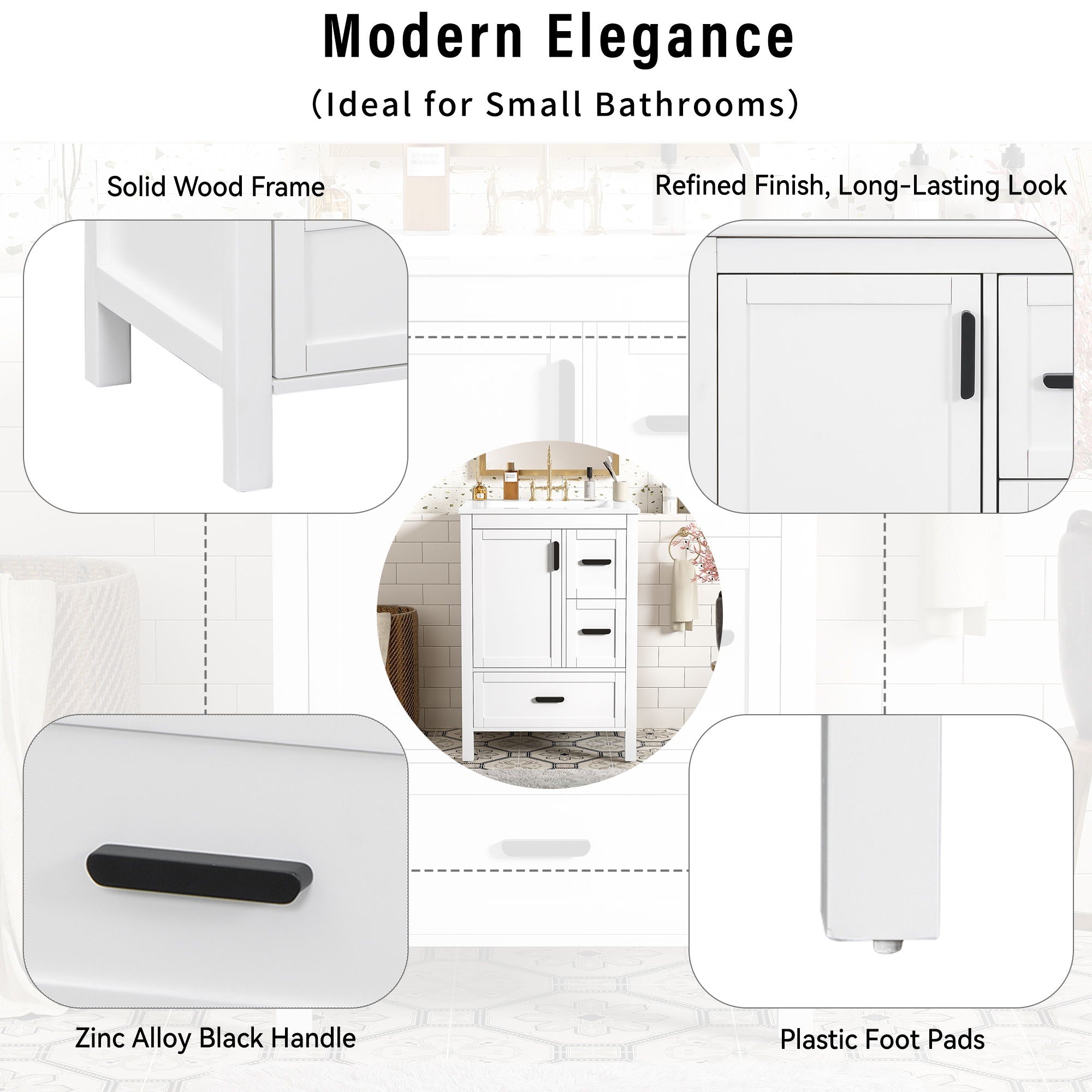 Bathroom Vanity With Sink, Soft-Close Doors, Double-Layer Shelf And 3 Drawers