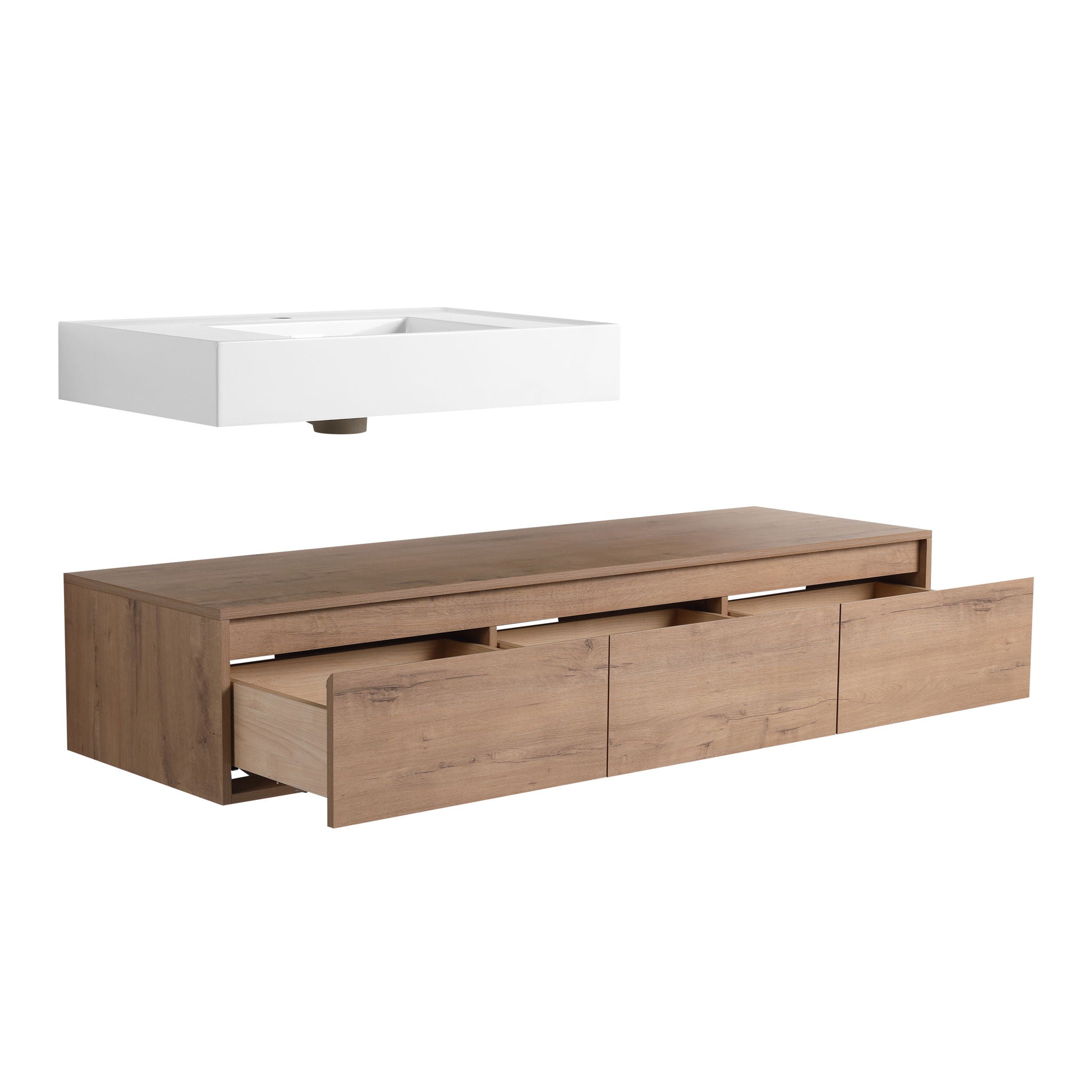 Modern Wall Mounted Bathroom Vanity With Resin Sink, Soft Close Drawer - Imitative Oak