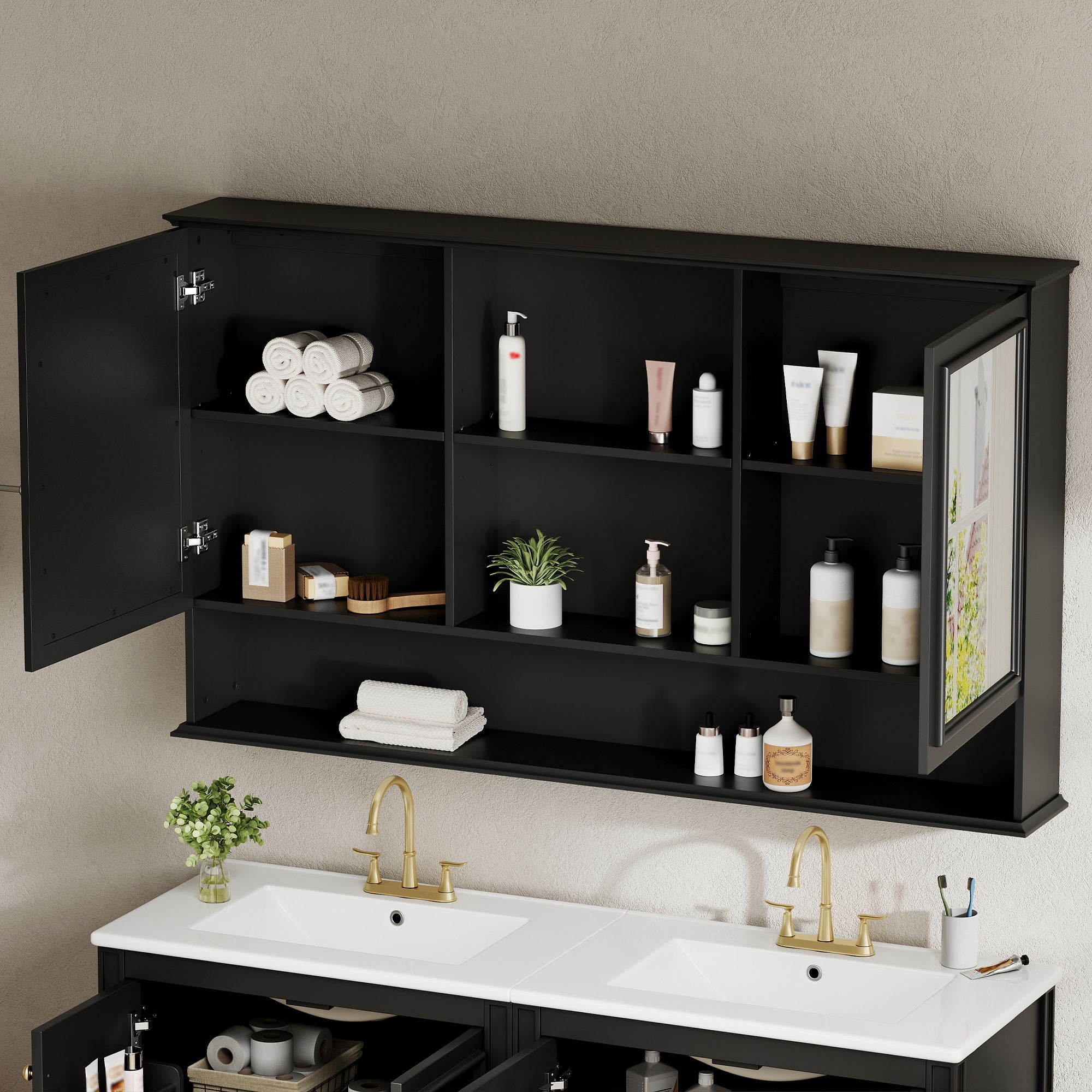 Wall Mounted Bathroom Medicine Cabinet With Double Mirrored Doors