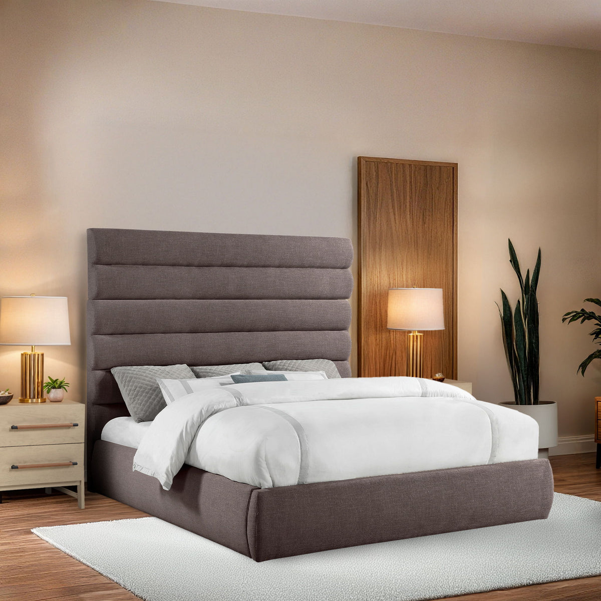 Adam - Linen Fabric Bed With 70.5" Headboard
