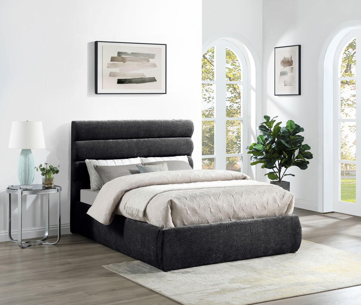 Adam - Chenille Fabric Bed With 52" Headboard