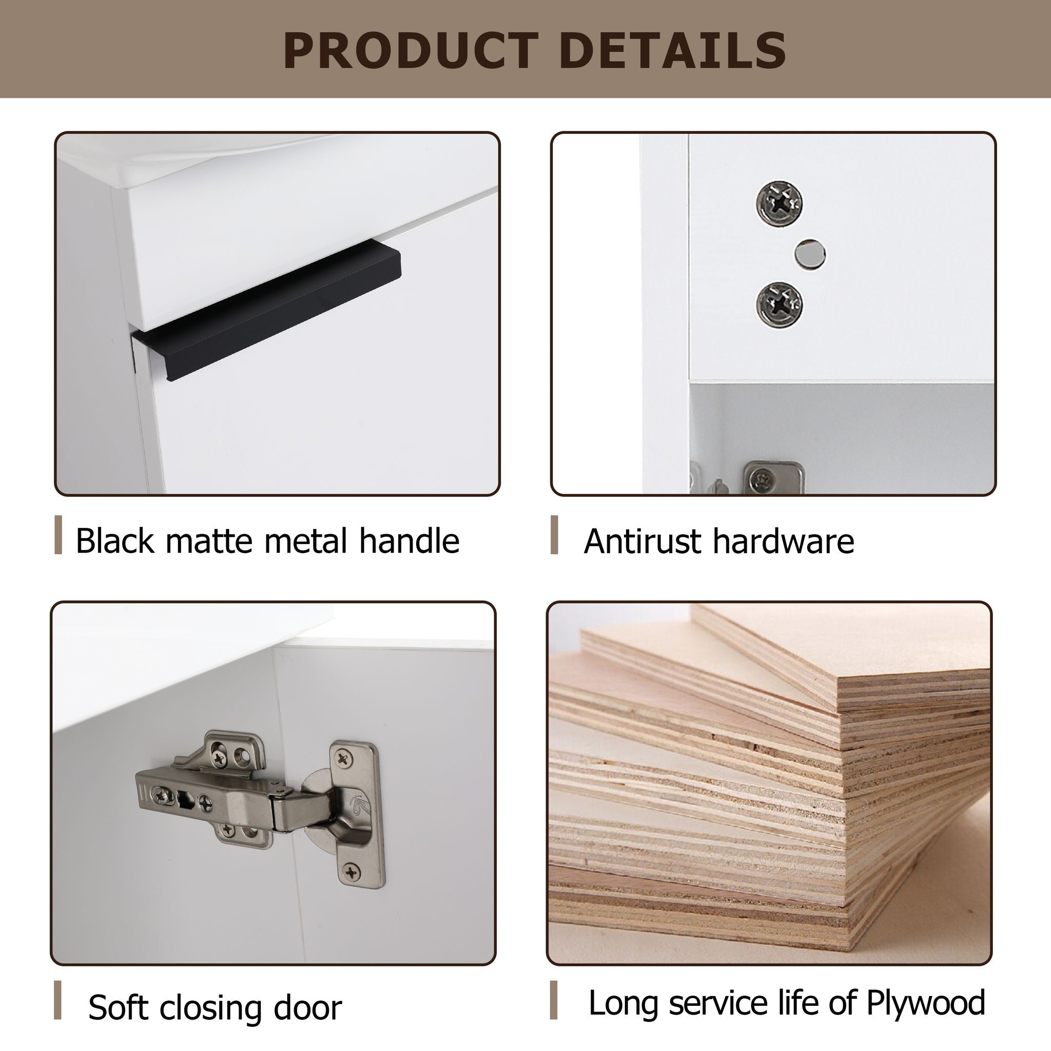 Wall Mounted Bathroom Vanity With Sink And Storage Rack, Soft Close Doors