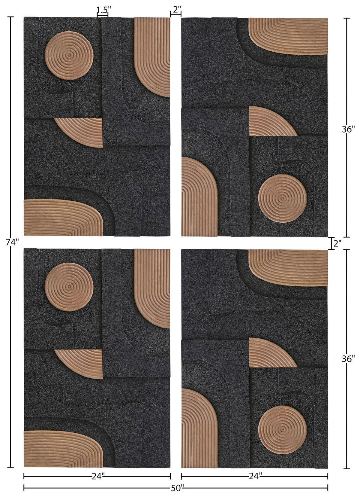 Element - 50" Mango Wood 4 Piece Wall Art - Natural / Black