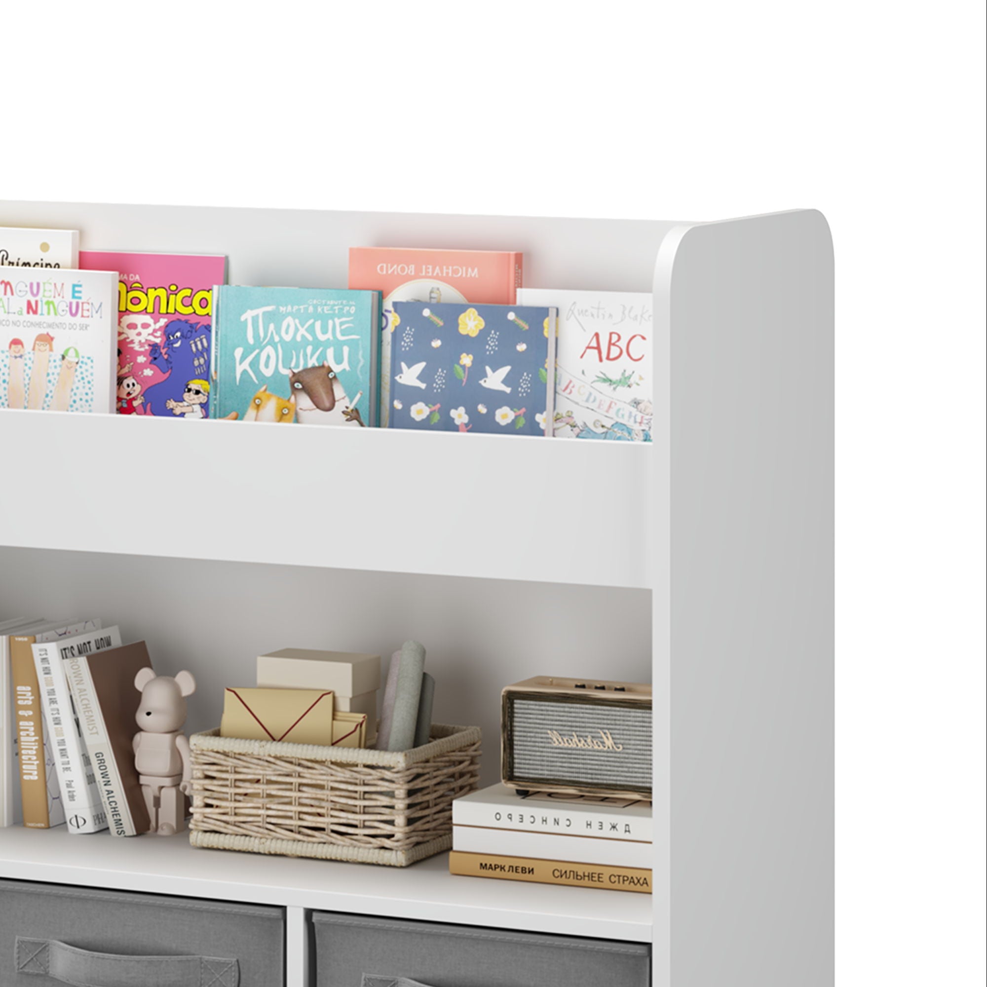 Bookshelf With 3 Bins, Storage Shelf For Toys And Books
