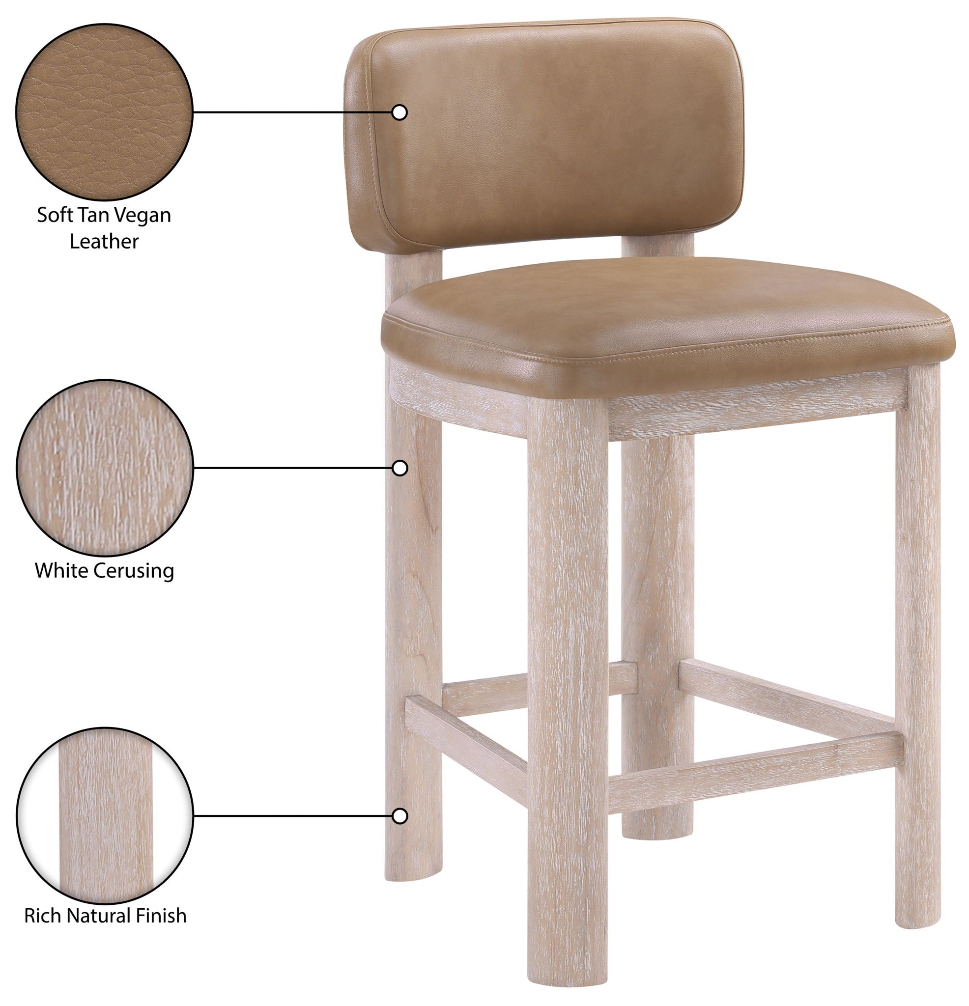 Paloma - Vegan Leather Upholstered Counter Stool (Set of 2) - Tan / Rich Natural