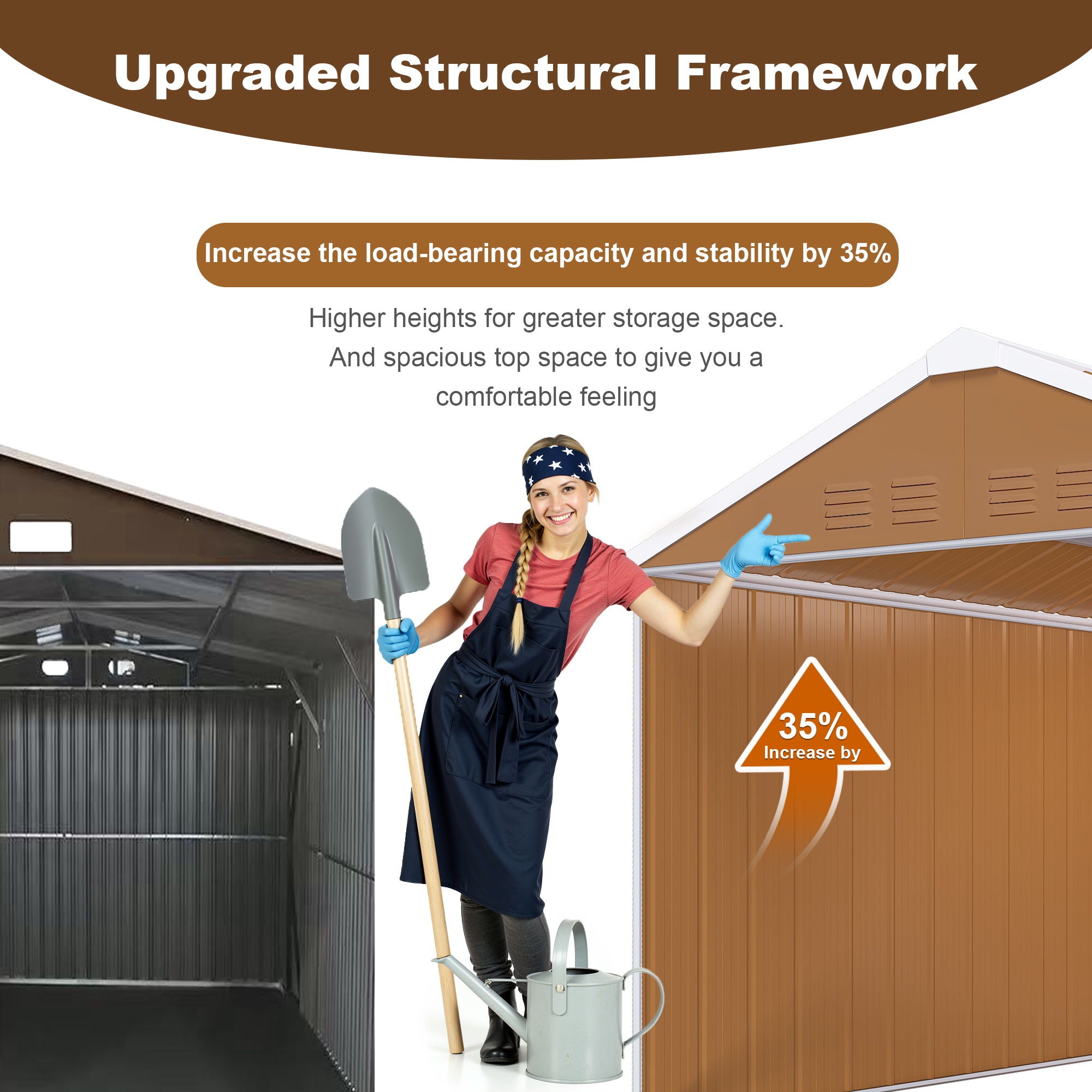 Storage Shed With Windows, Lockable Door & Ventilation For Backyard Tool Organization - Brown