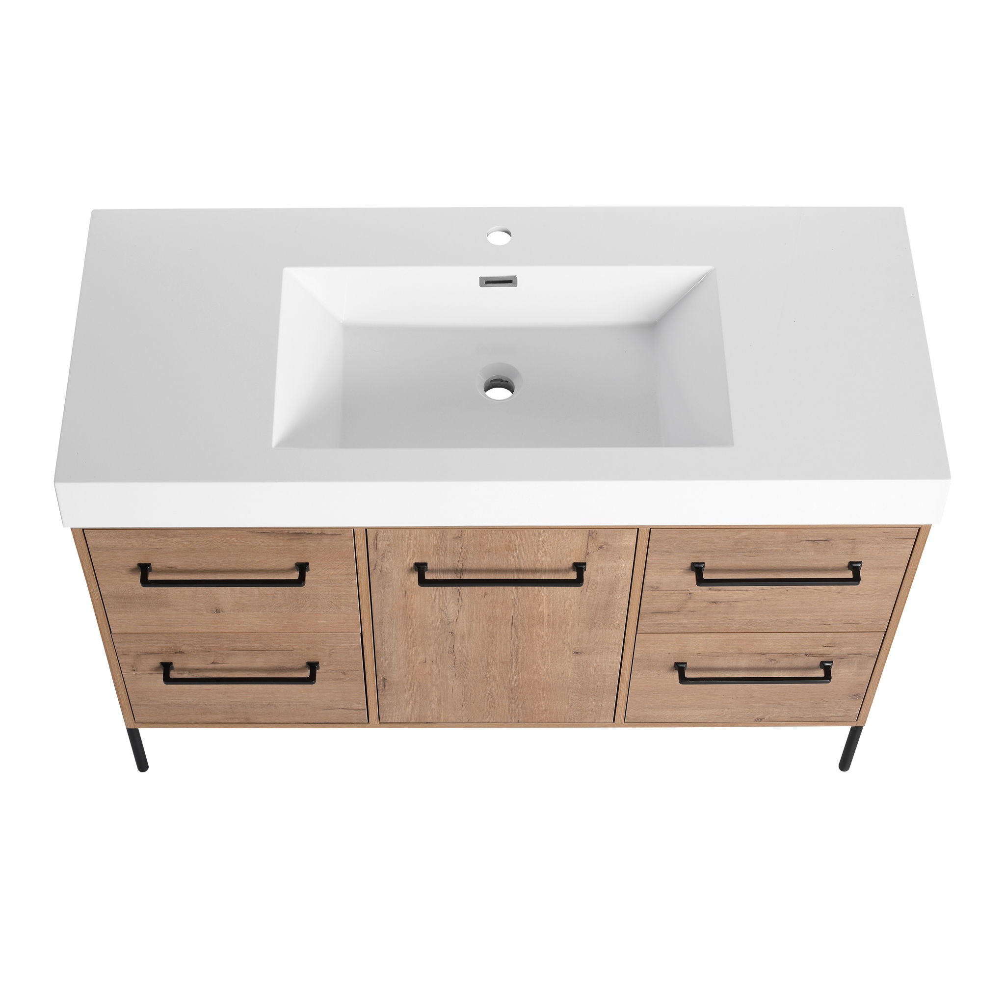 48" Freestanding Bathroom Vanity With Sink, Soft Close Cabinet Doors, 4 Drawers - Imitative Oak