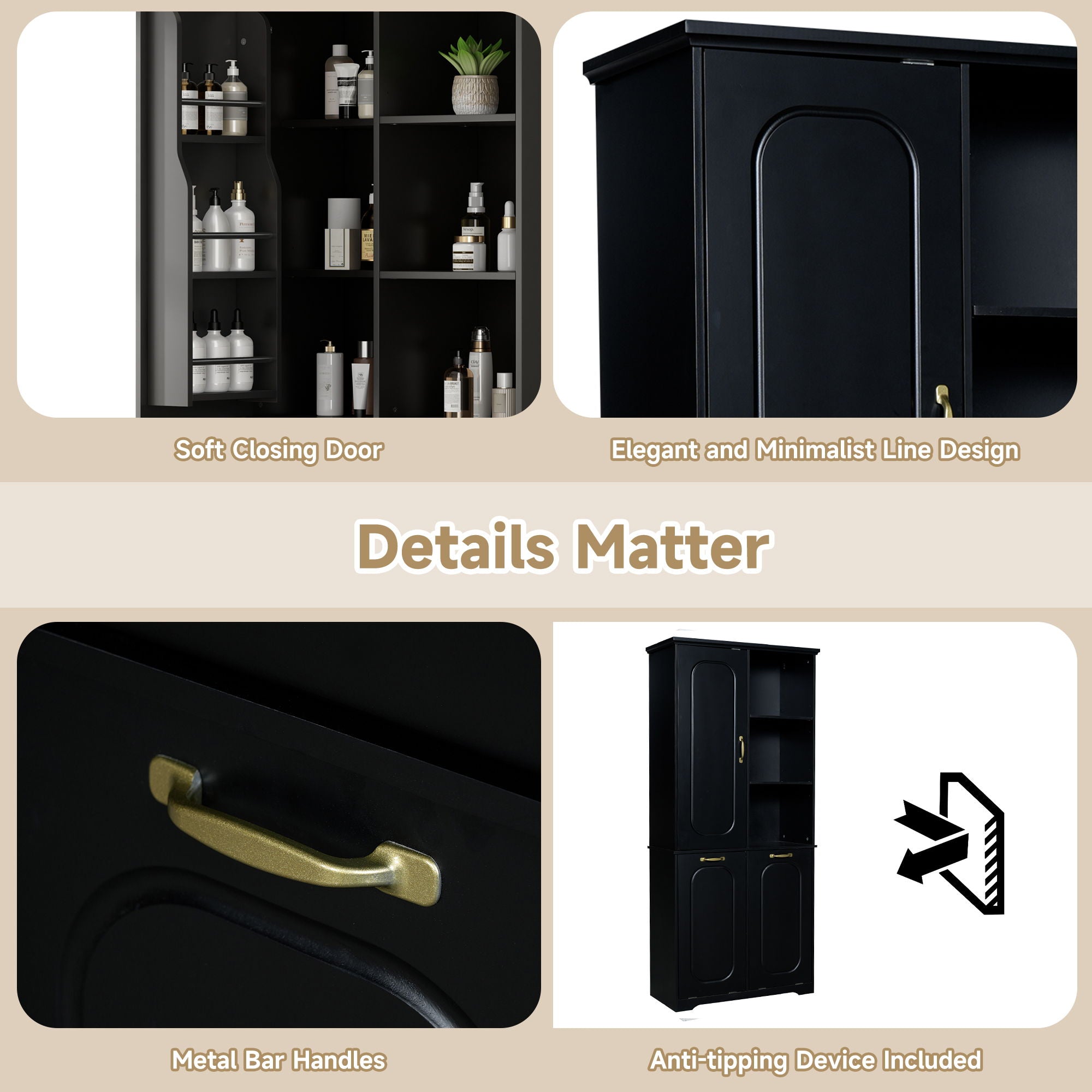 Freestanding Tall Storage Cabinet With 2 Tilt Out Hampers