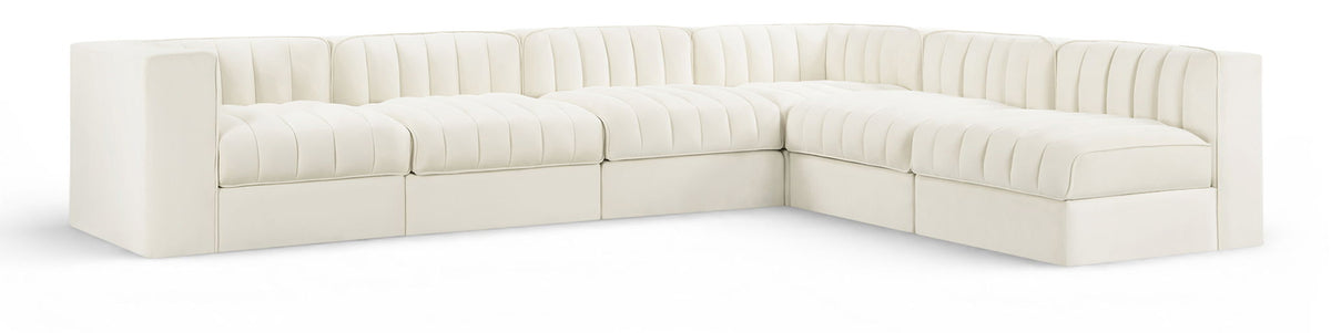 Rummi - Velvet Performance Fabric Upholstered 6 Piece Modular Sectional (With 3 Corner Chairs)