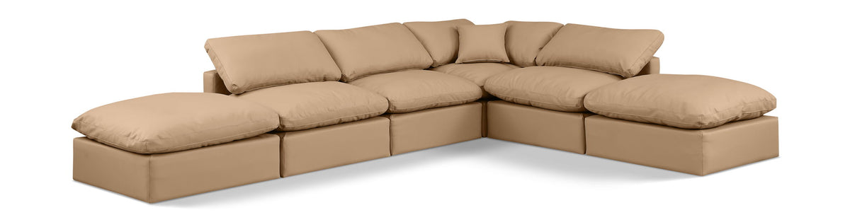 Indulge - Faux Leather 6 Piece Modular Armless Sectional - Tan