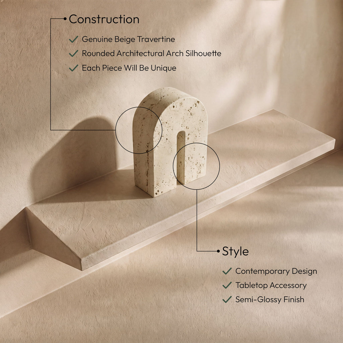 Phillipe - Genuine Travertine Bookend
