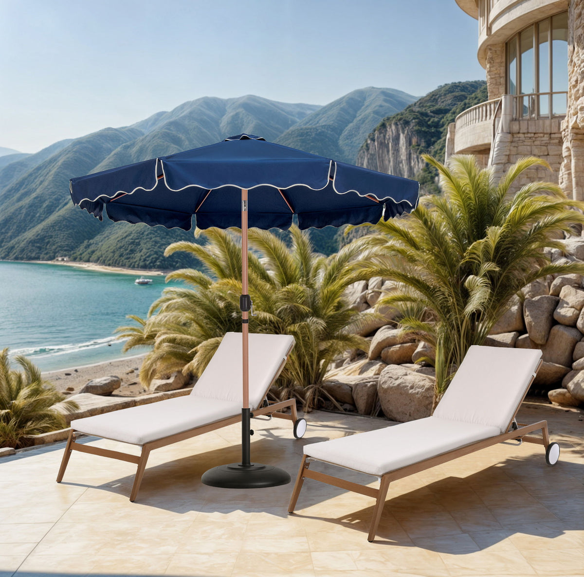 Amalfi - Patio Umbrella - Black Base / Light Brown Pole