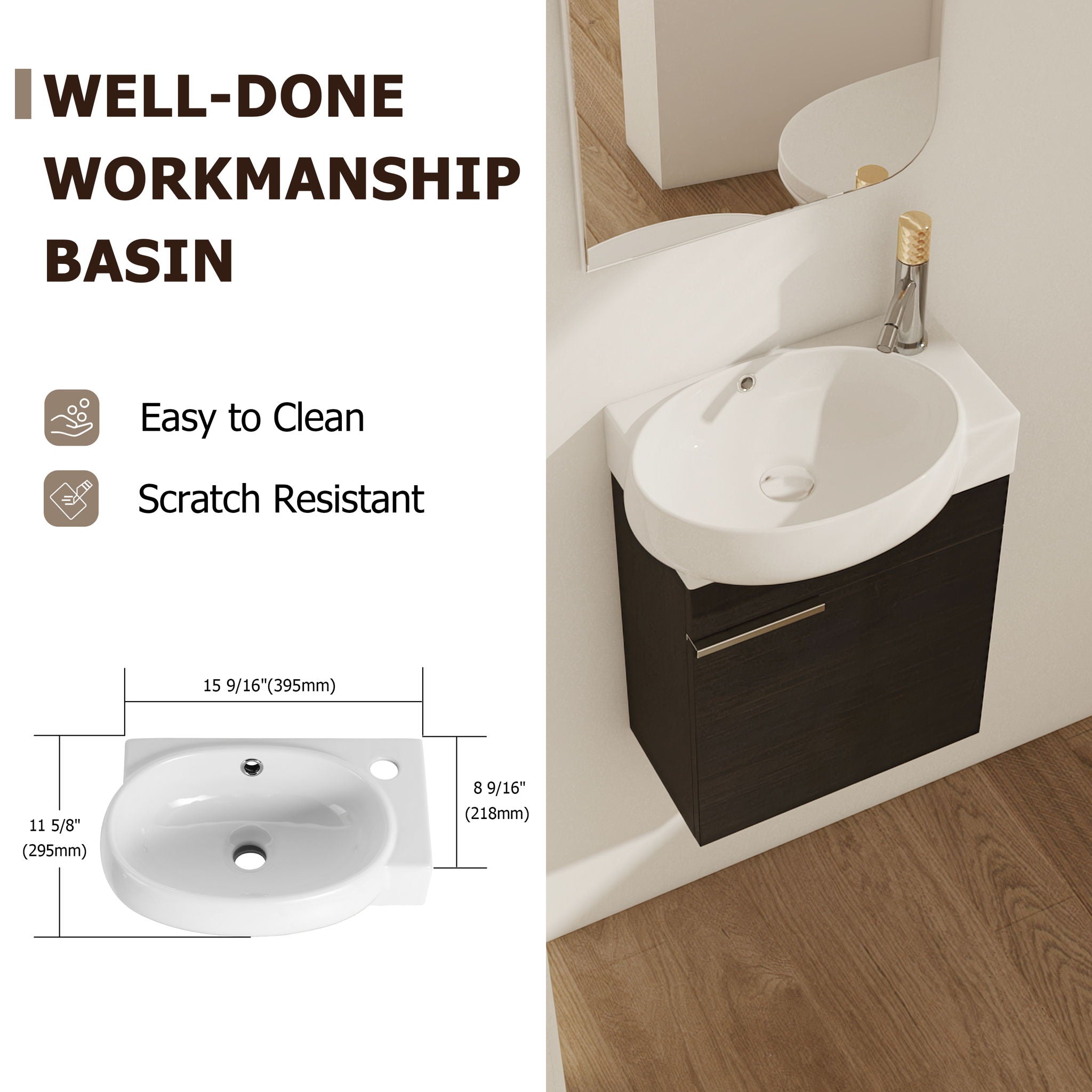 Wall Mounted Bathroom Vanity With Sink And Storage Rack, Soft Close Doors