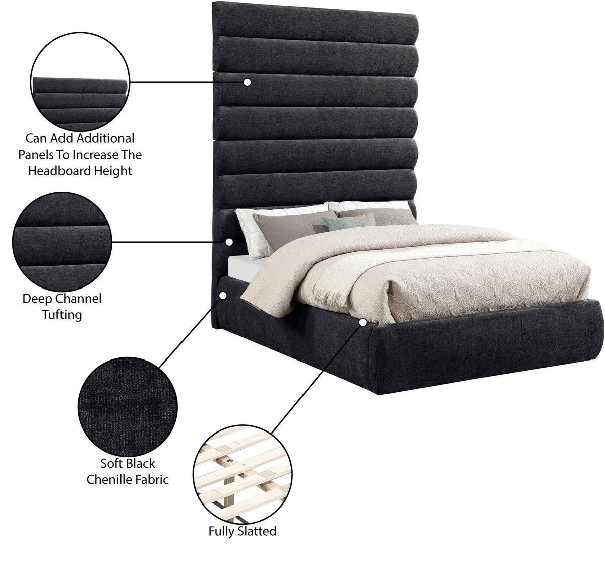 Adam - Chenille Fabric Bed With 89" Headboard