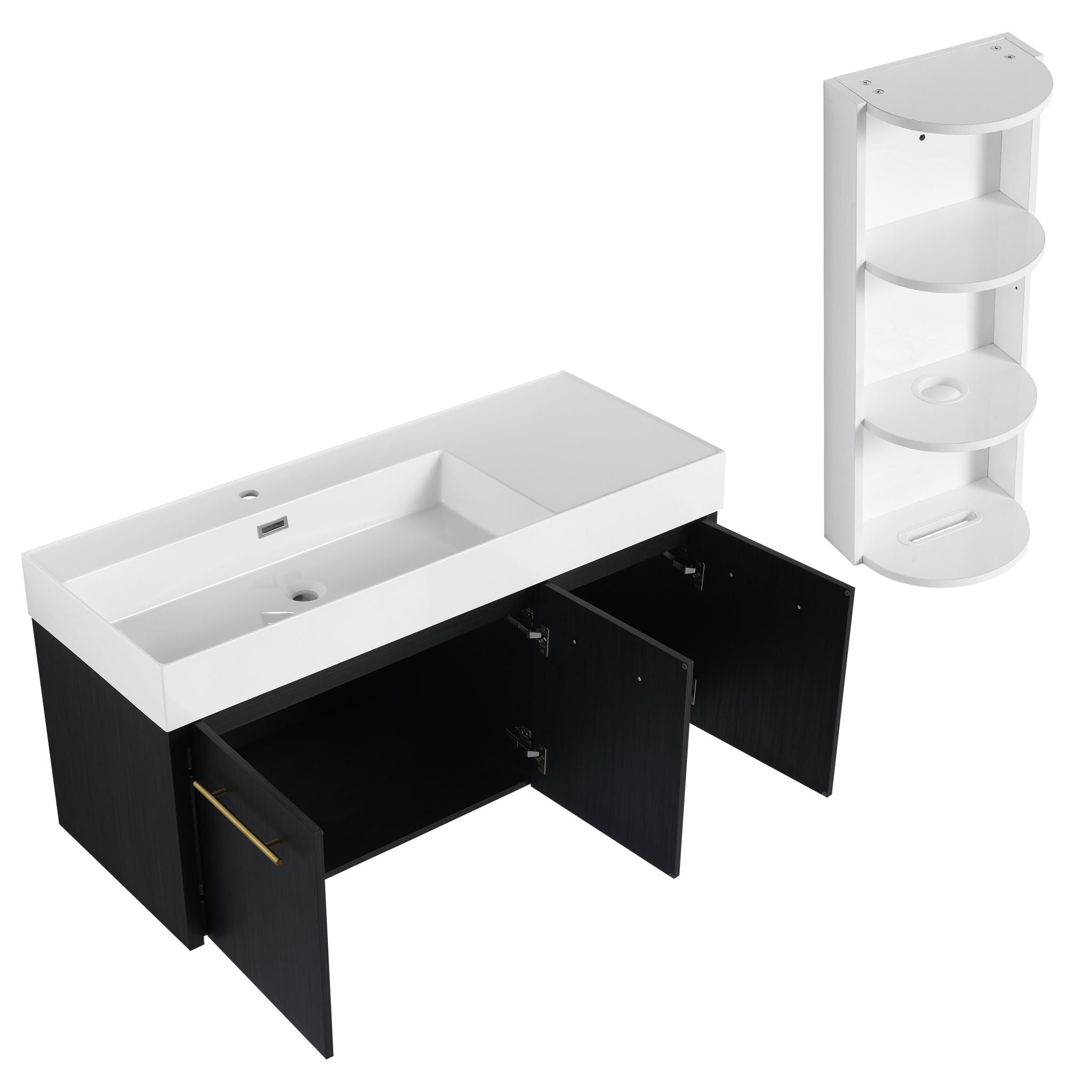 Modern Wall Mounted Bathroom Vanity With Left Sink And Storage Rack
