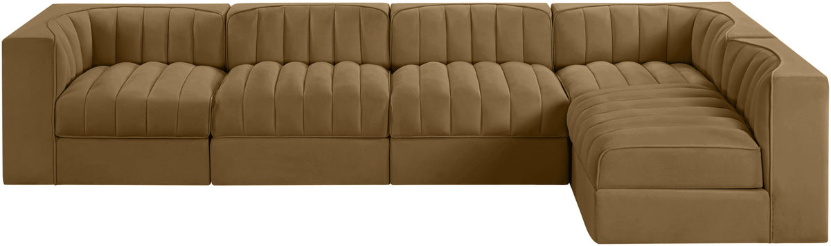 Rummi - Velvet Performance Fabric Upholstered 5 Piece Modular Sectional, L-Shaped (Right)