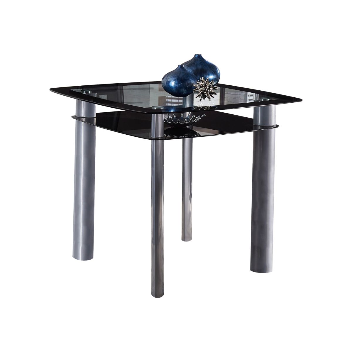 Sona - Counter Height Table With Glass Top - Black / Silver