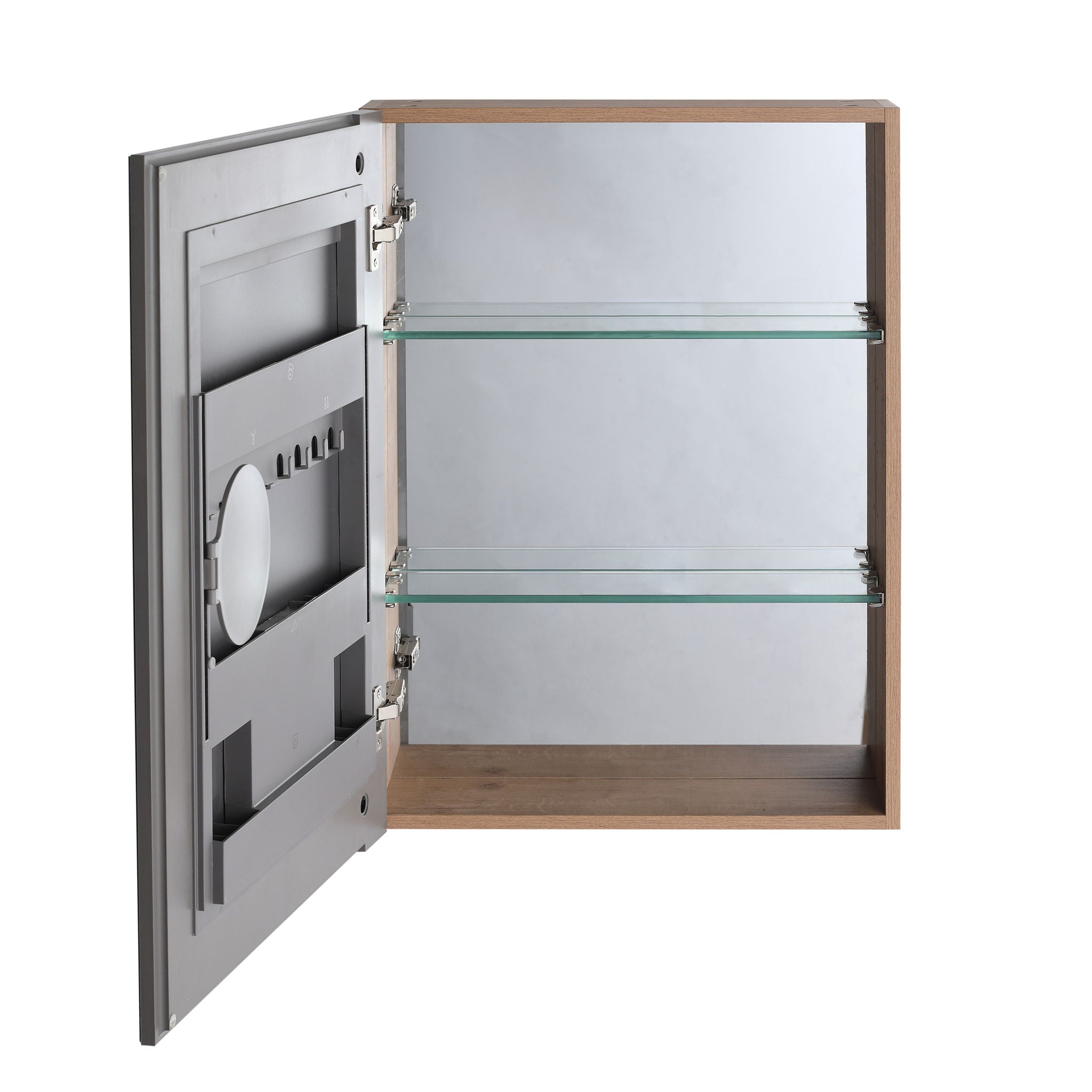 20" Wall Mounted Bathroom Mirror Cabinet With Adjustable Shelves Storage Cabinet - Imitative Oak
