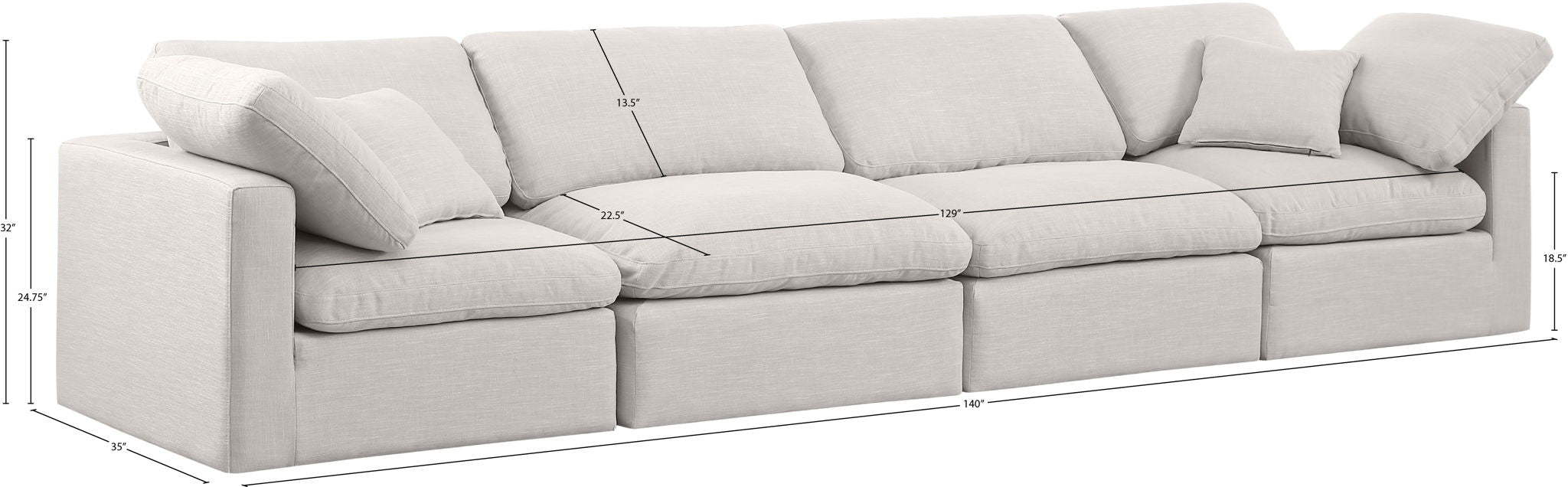 Indulge - Linen 4 Seat Modular Sofa