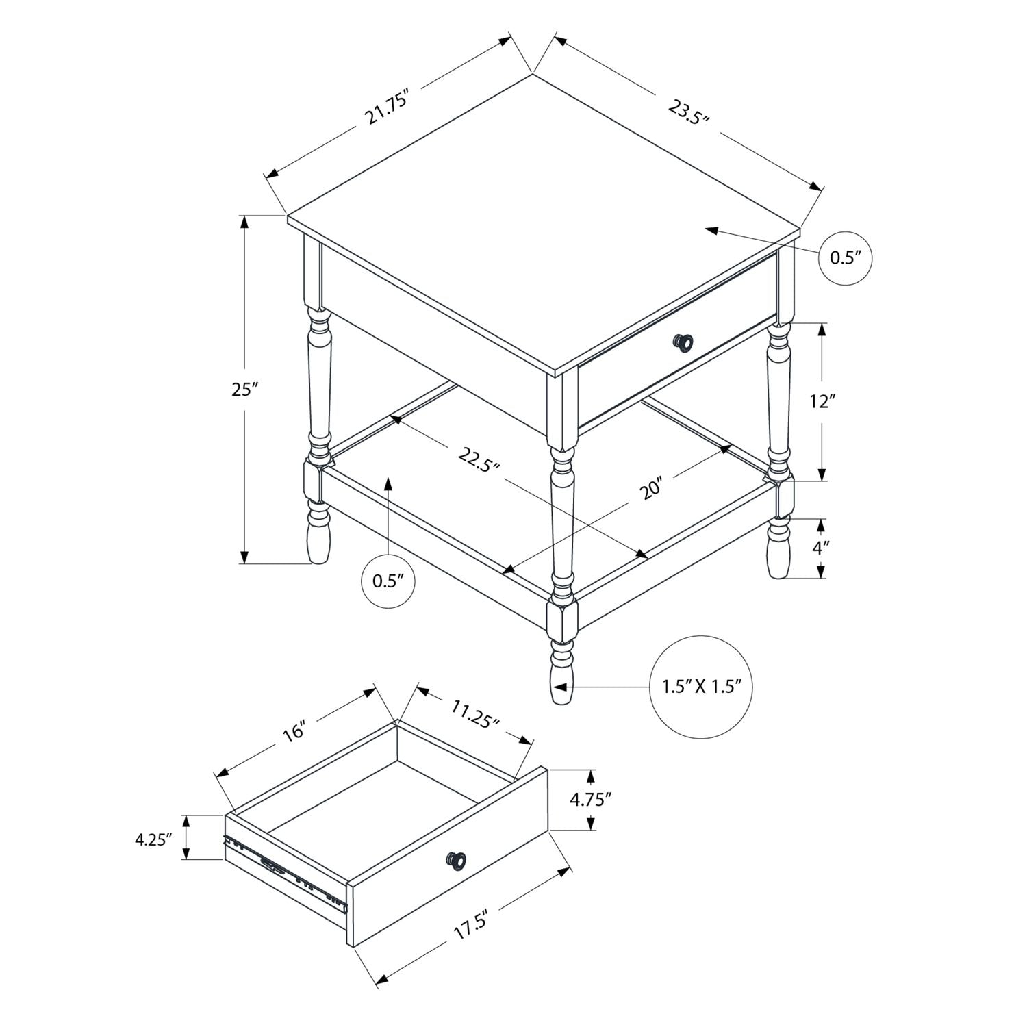 Accent - Table, 2 Tier, Square, Traditional - Walnut