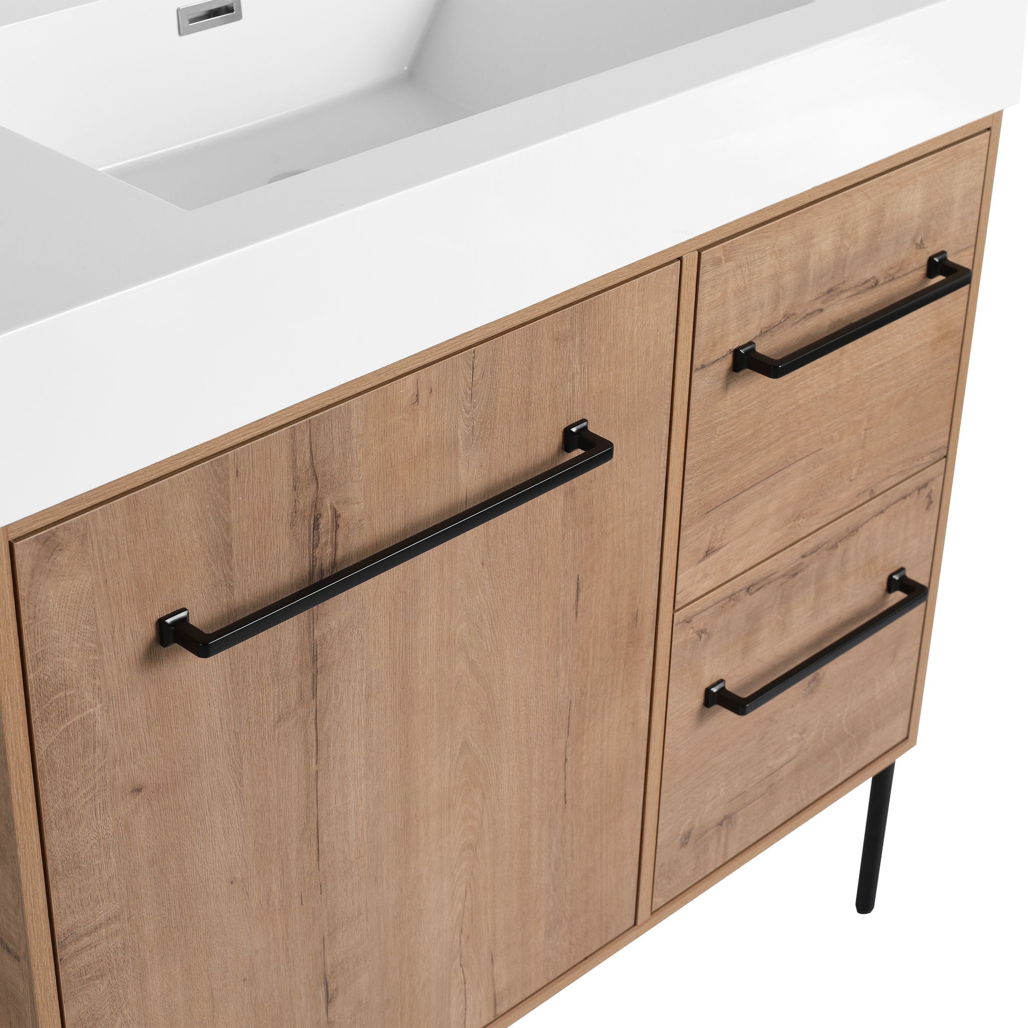 36" Freestanding Bathroom Vanity With Sink, Soft Close Doors & 2 Drawers - Imitative Oak