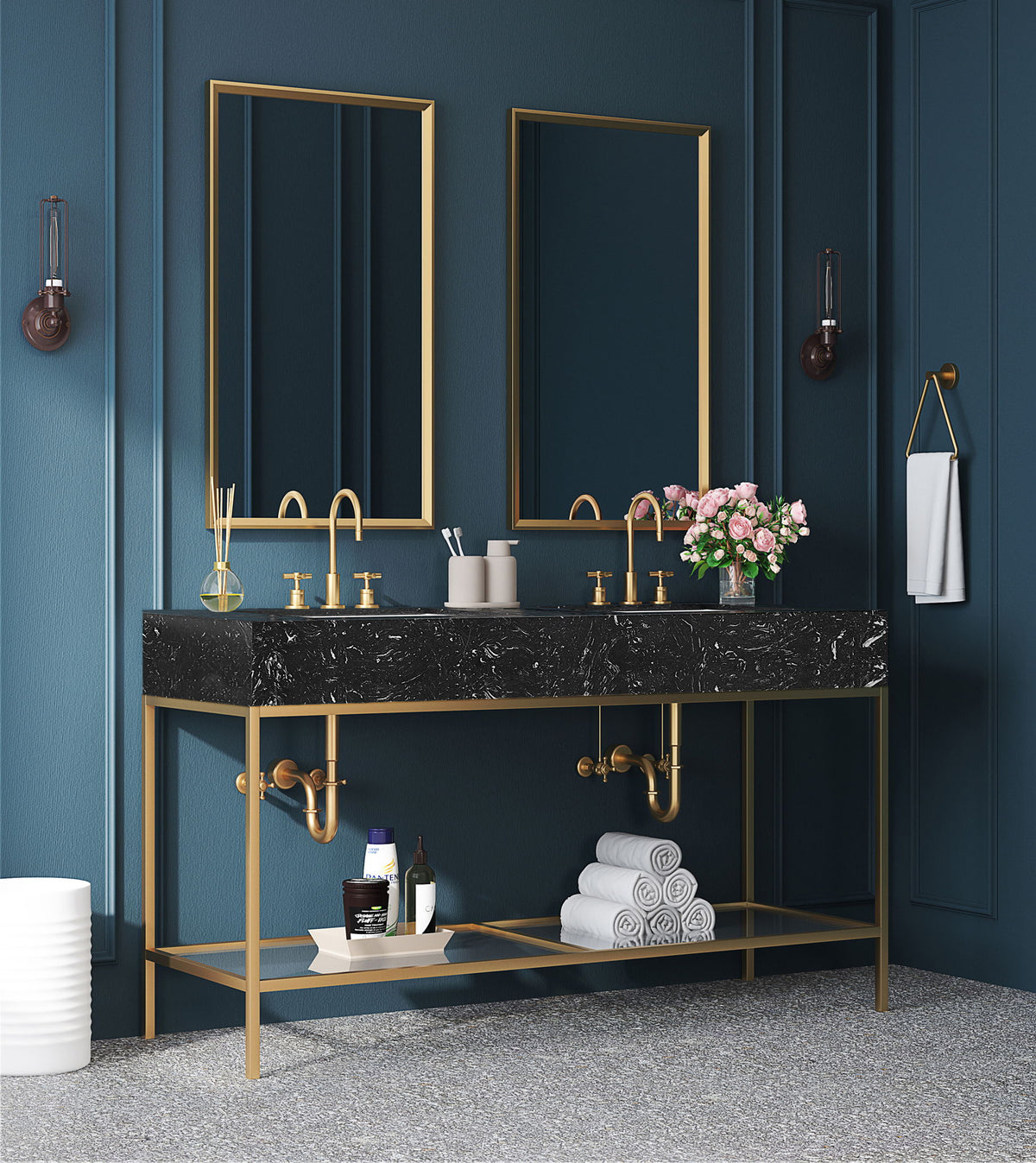 Marmo - Engineered Marble Bathroom Vanity With Gold Base
