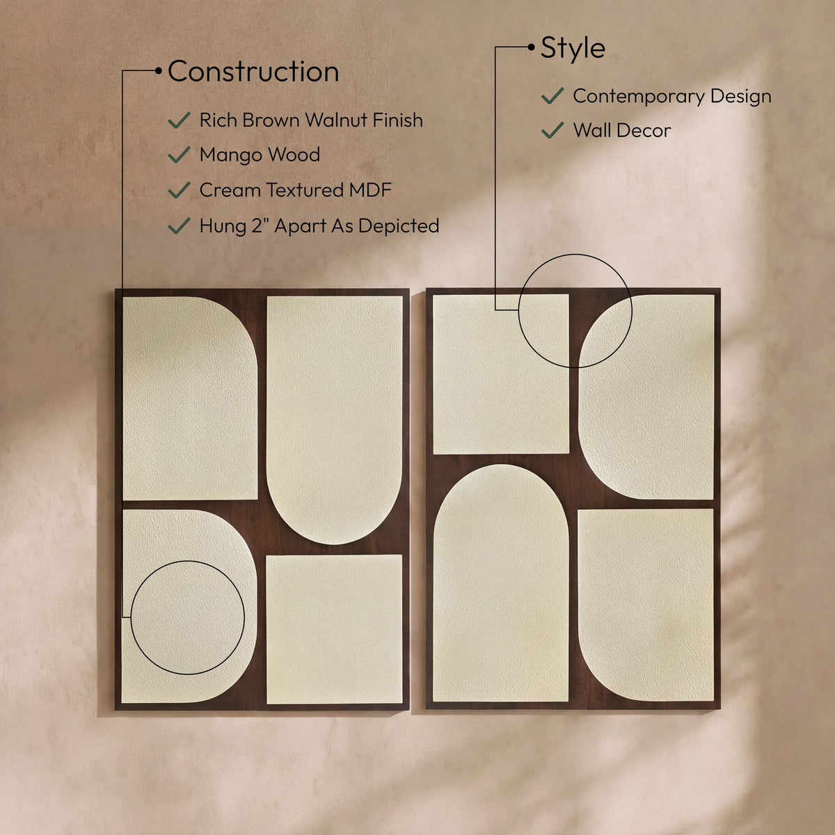 Icon - Mango Wood 2 Piece Wall Art