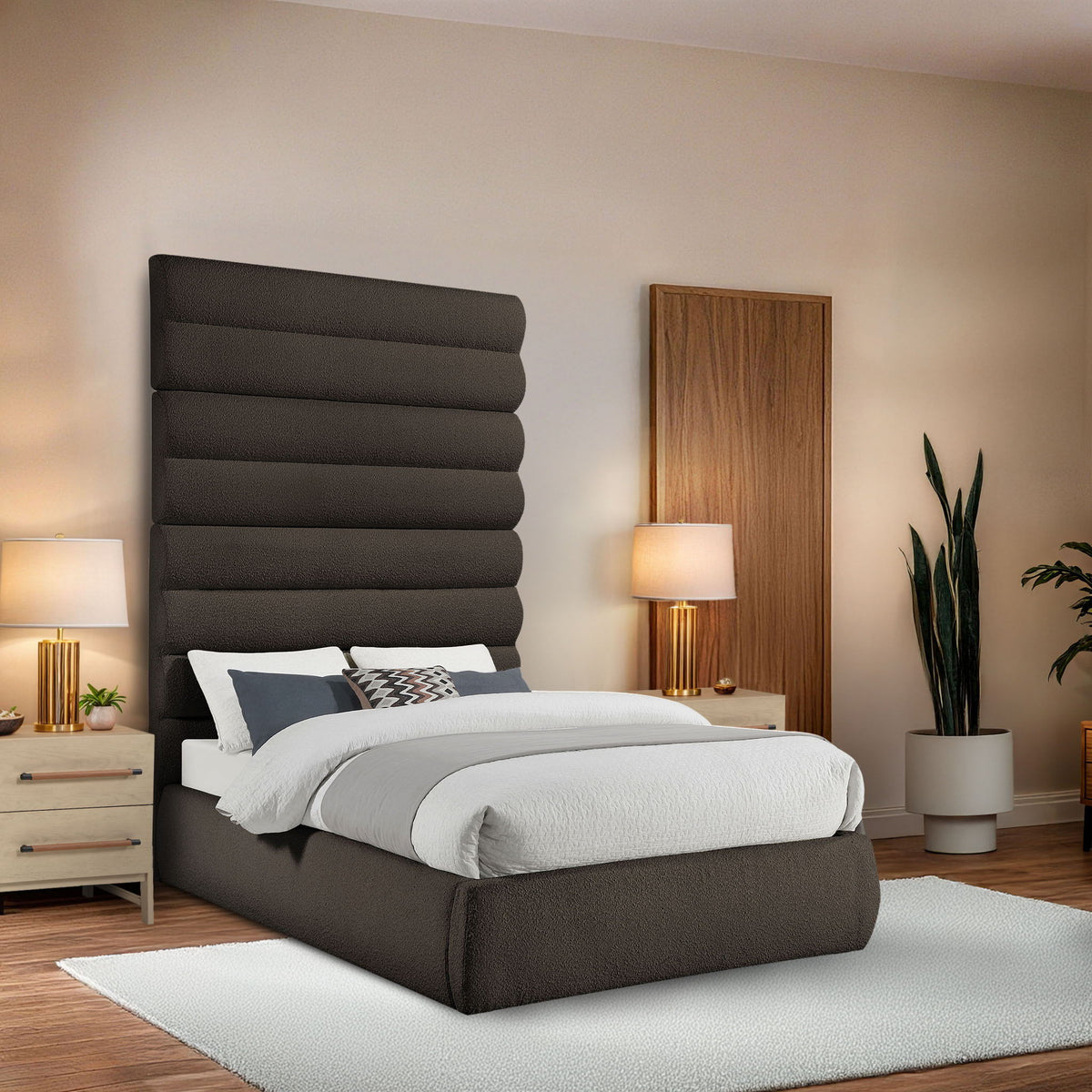 Adam - Boucle Fabric Bed With 89" Headboard