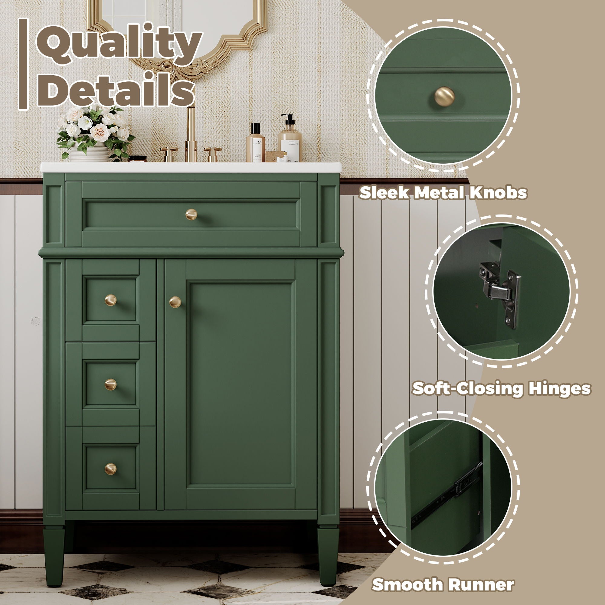 Bathroom Vanity With Top Sink, Storage Cabinet With 2 Drawers And Tip-Out Drawer