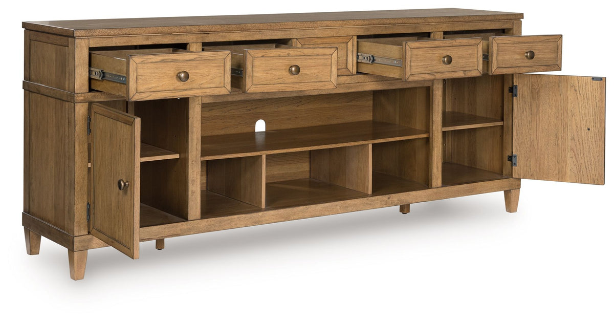 Sharlance - XL TV Stand With Fireplace Option - Light Brown