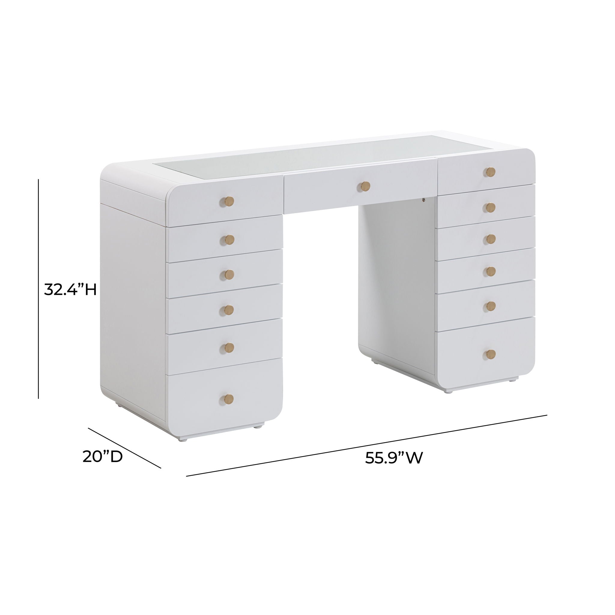 Hollywood - Desk with Jumbo LED Panel Vanity Mirror - White