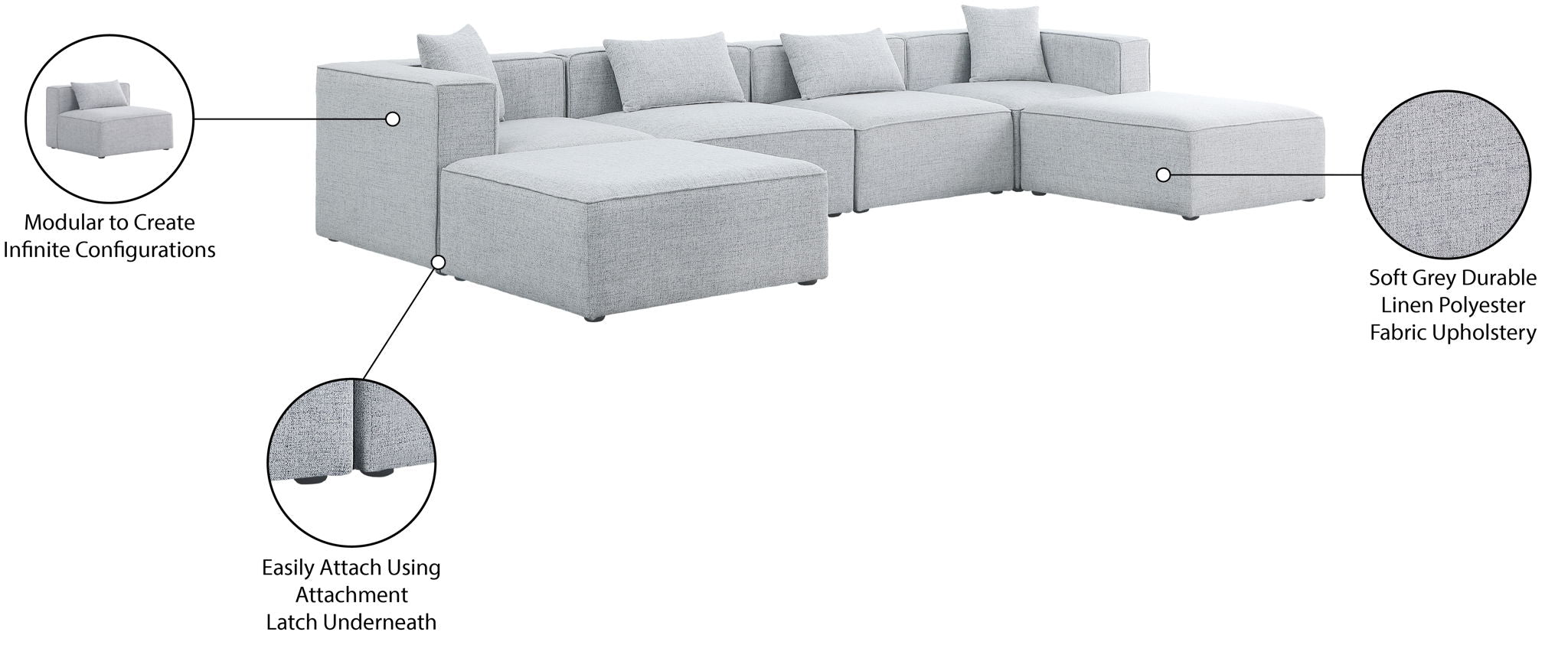 Cube - Linen 6 Piece Modular Double Chaise Sectional